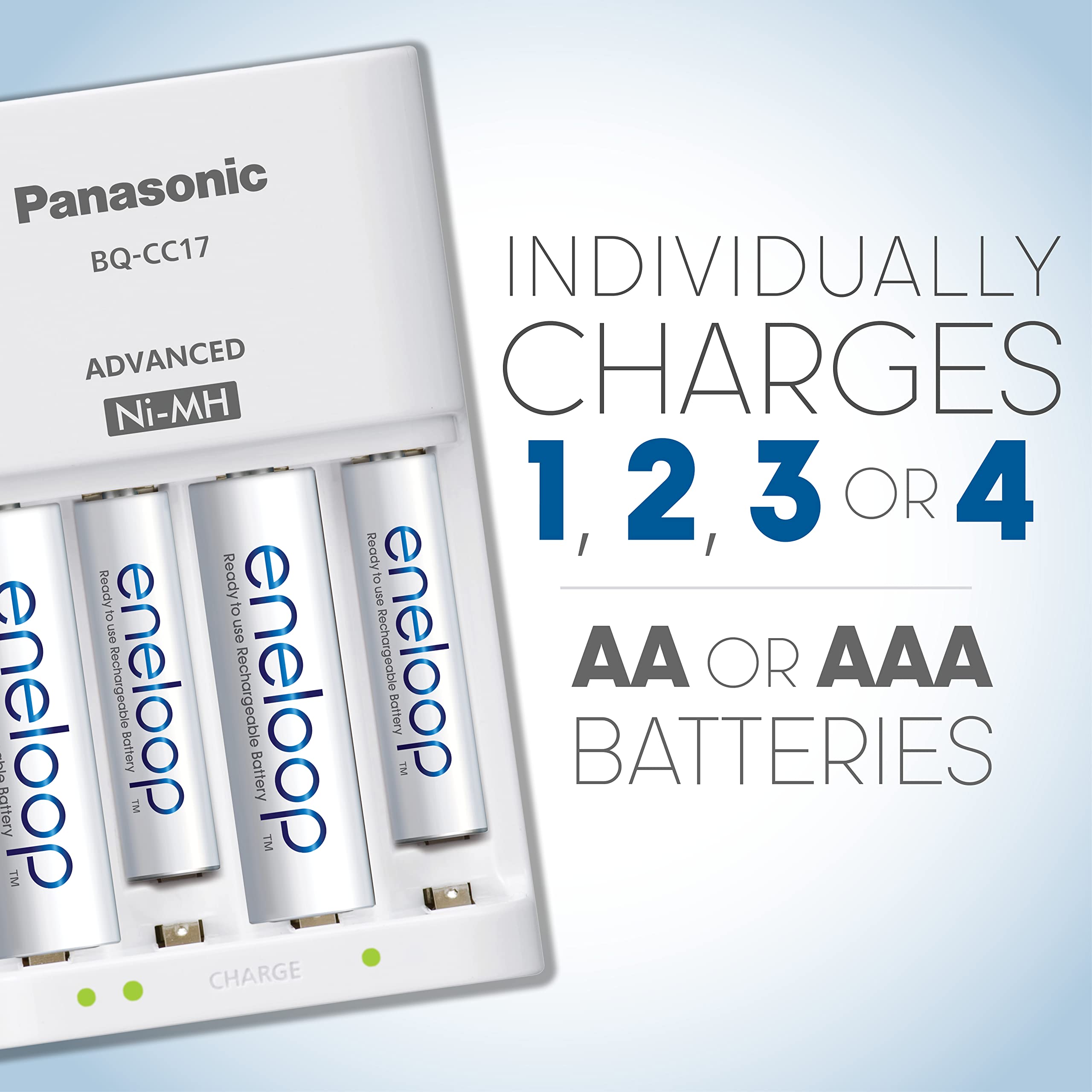 Panasonic K Kj17M3A4Ba Advanced Individual Cell Battery Charger Pack With 4 Aaa Eneloop 2100 Cycle Rechargeable Batteries