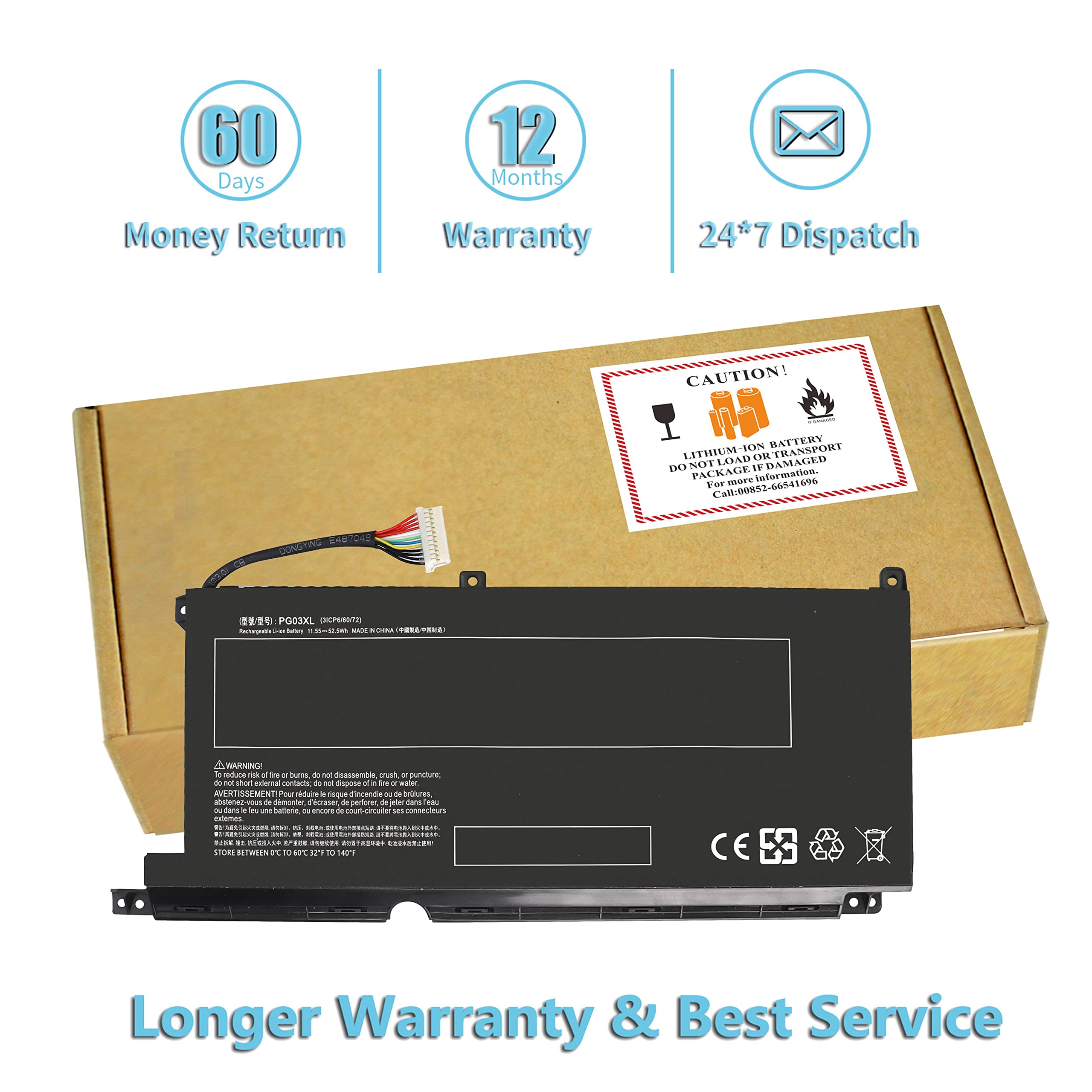 52.5Wh 11.55V Pg03Xl Battery I48495 005 For Hp Pavilion Gaming 15 Dk Dk0020Tx Dk0125Tx Dk0132Tx Dk0133Tx Dk0135Tx Dk0138Tx Dk013