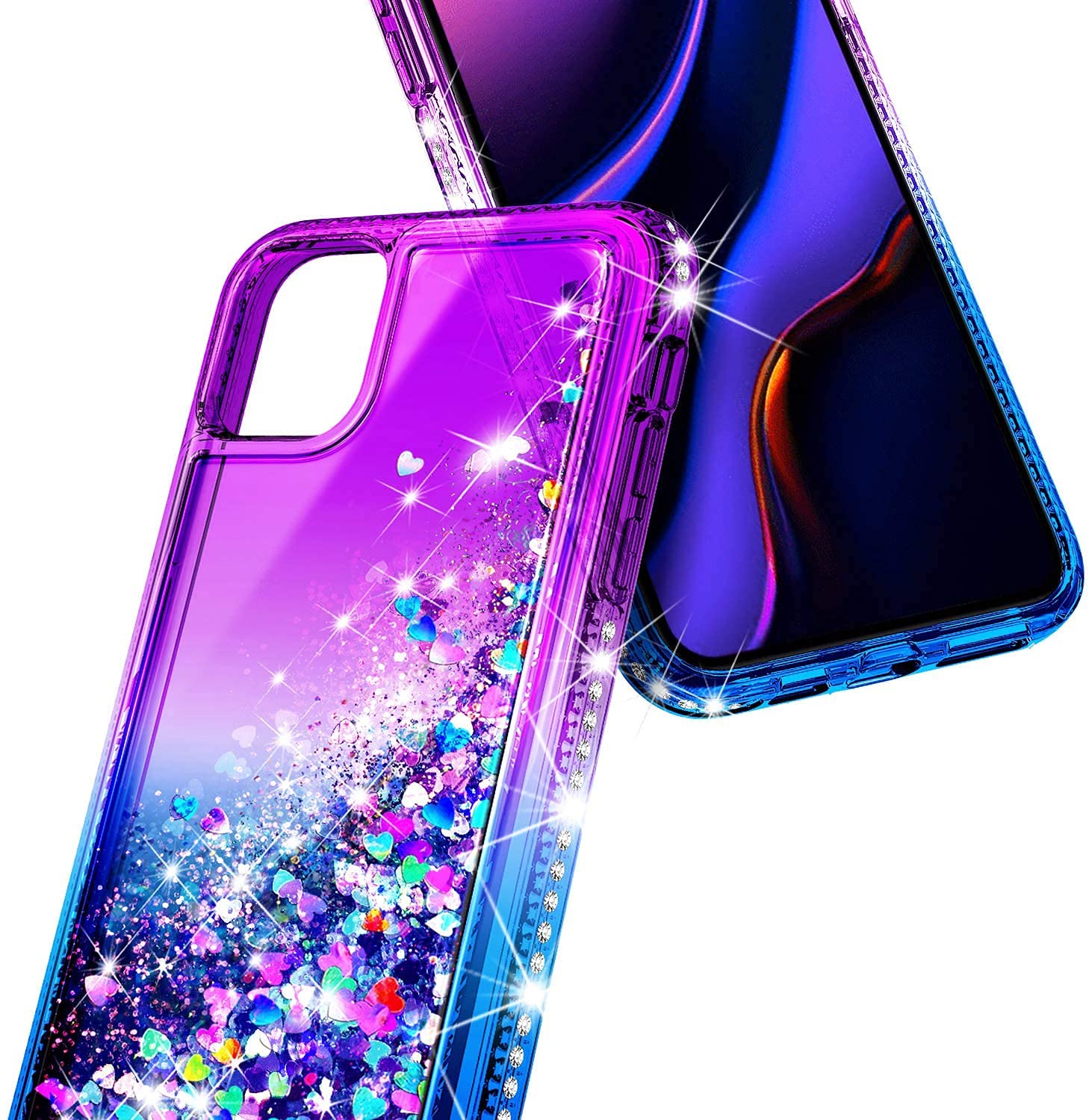 Ngb Compatible With Iphone 12 Mini Case With Tempered Glass Screen Protector, Ring Holder/Wrist Strap, Girls Women Liquid Bling