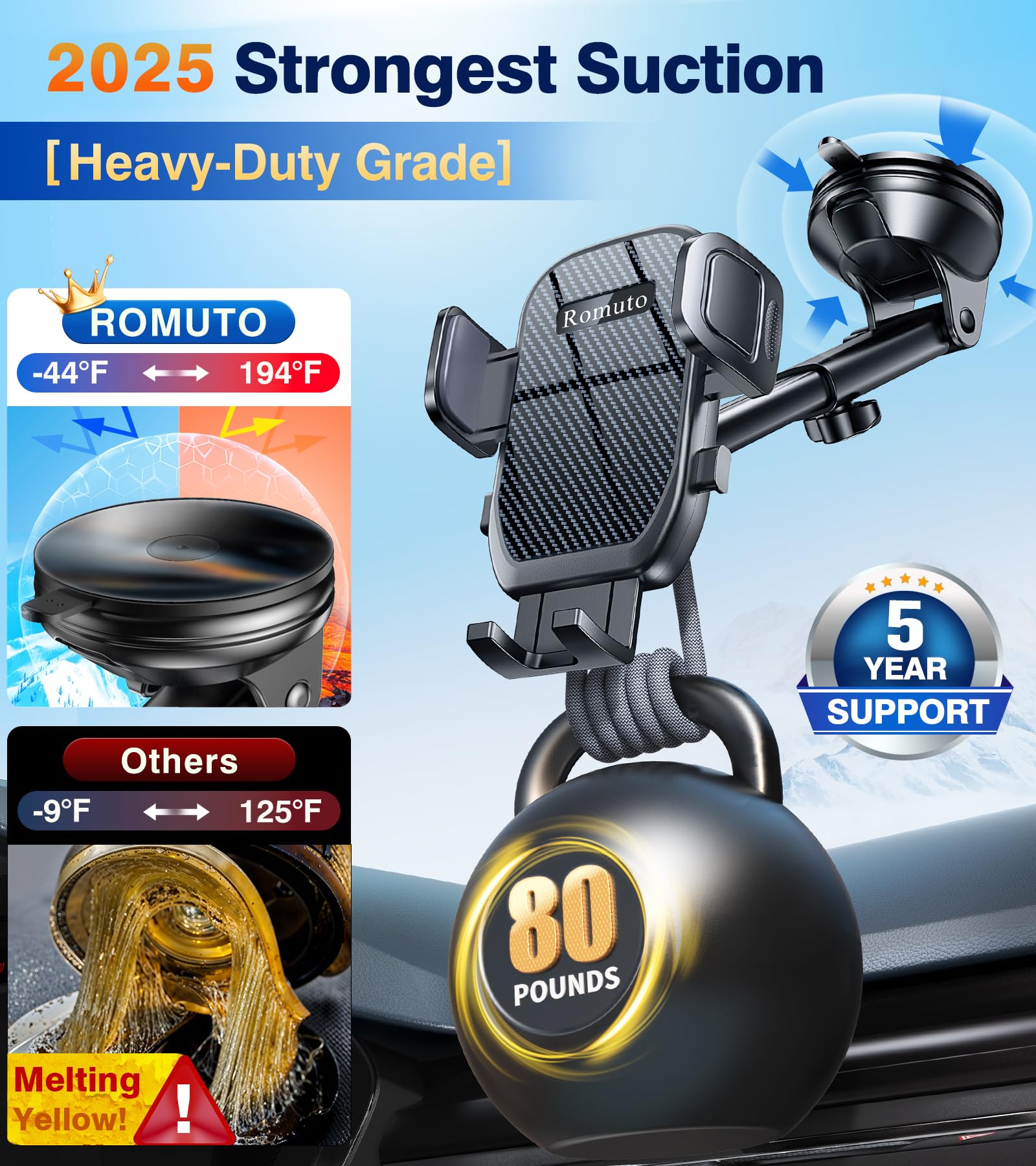 Romuto Car Phone Holder Mount?Windshield+Vent+Dash?Suction Cup Phone Holders For Your Car Phone Mount?Powerful Suction?Cell Phon