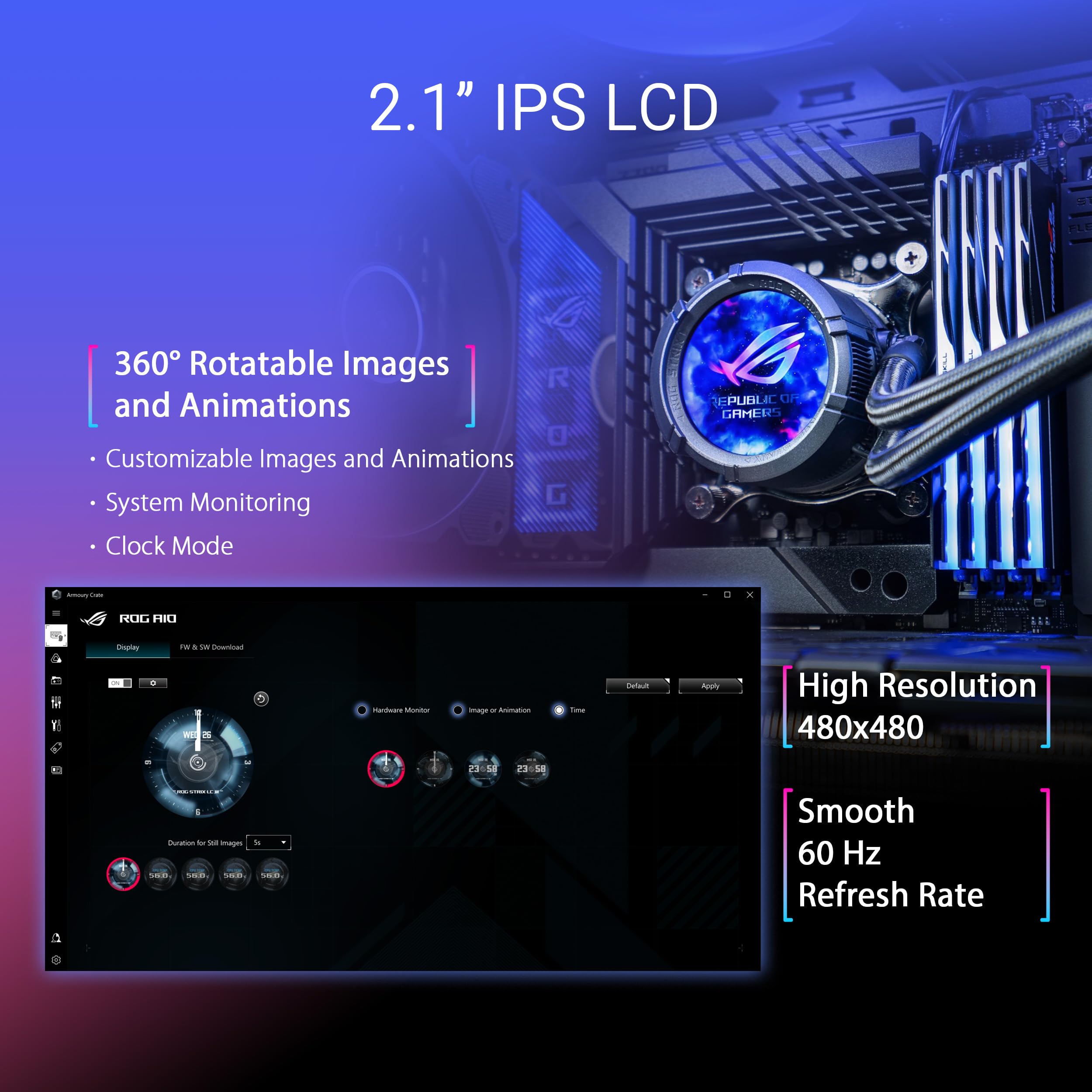 Asus Rog Strix Lc Iii 360 Argb Lcd All In One Cpu Liquid Cooler   Intel Lga 1700, 1200, 115X   Amd Socket Am4, Am5   With 2.1''