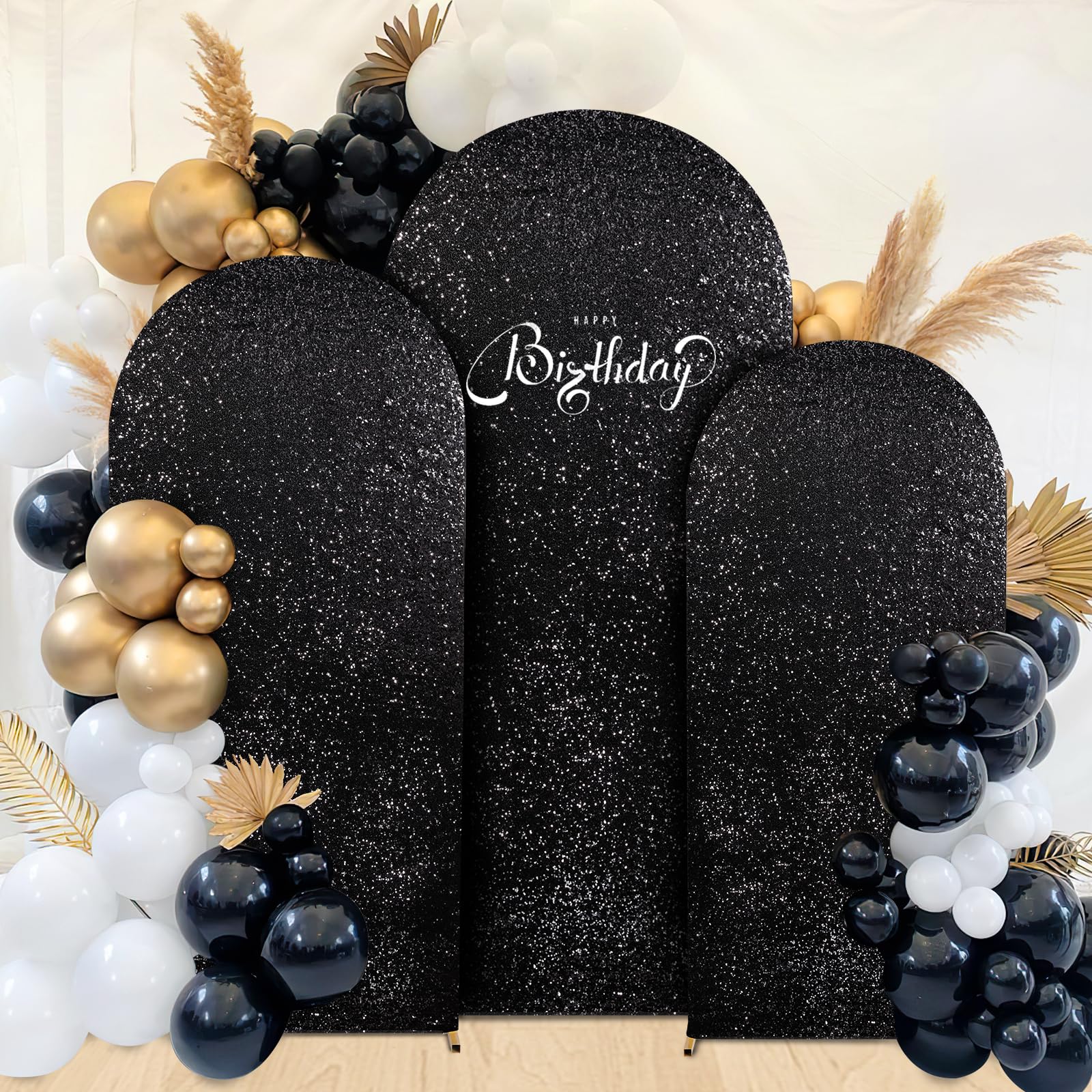 Arch Cover Set Of 3 Black Arch Backdrop Covers 6Ft, 6.6Ft, 7.2Ft Sparkly Fabric Backdrop Covers For Halloween Party Ceremony Dec