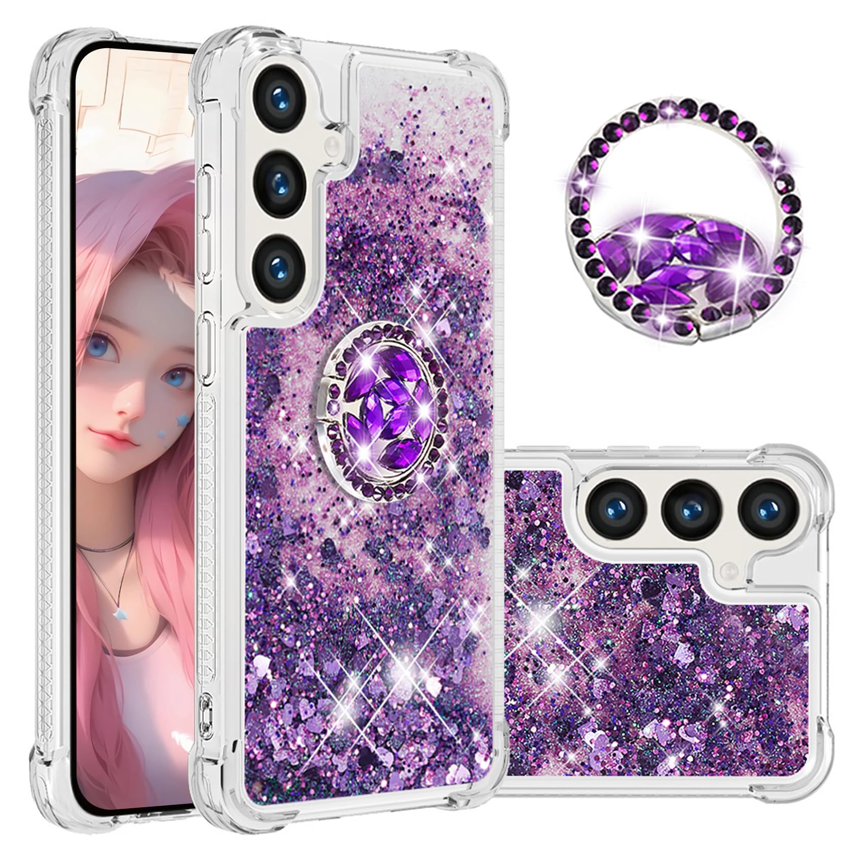 CCSmall for Samsung Galaxy S24 FE 5G Case Clear Glitter Bling for Women Girl, Flowing Liquid Quicksand Sparkly Cover with Diamon