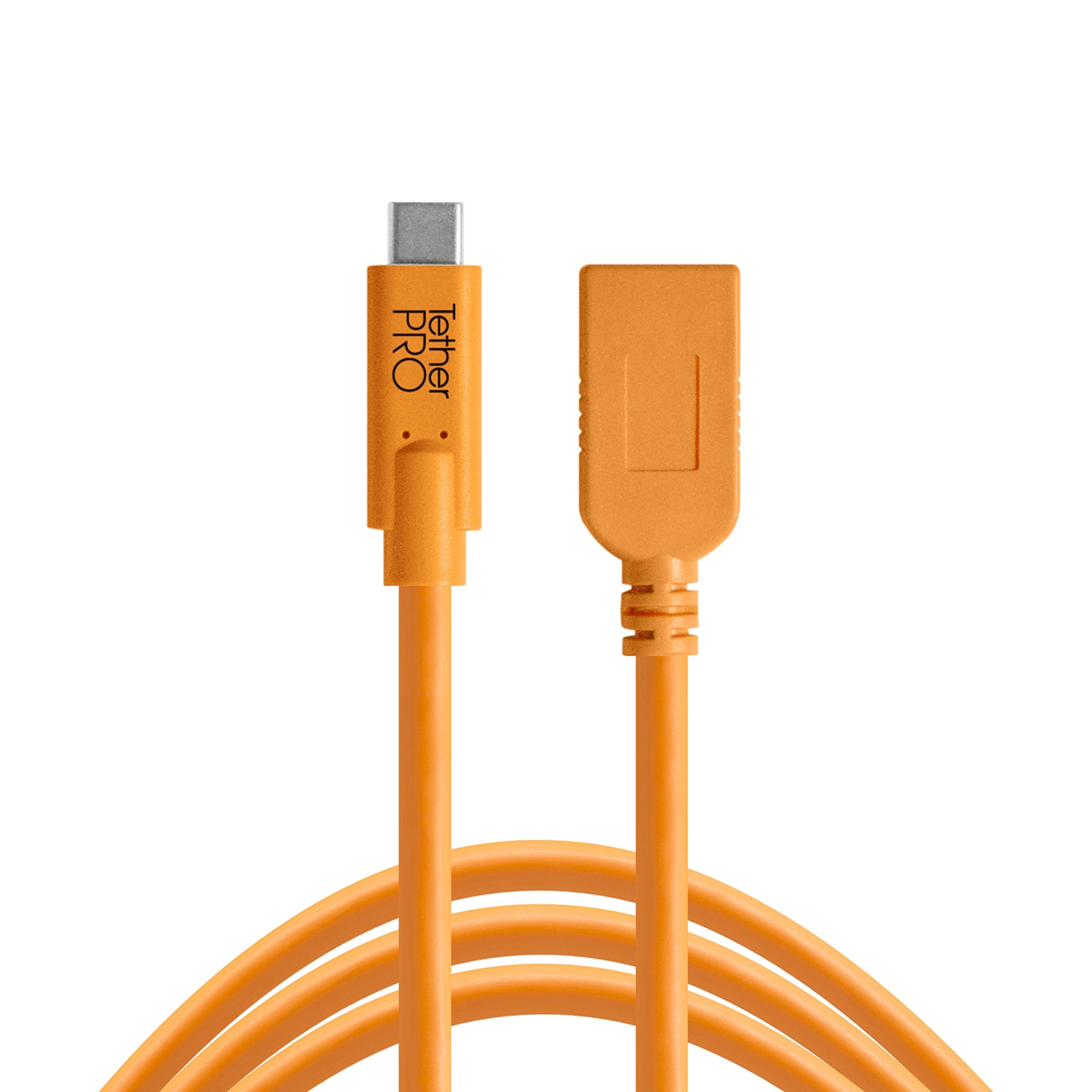 TetherPro USB C to USB A Female Adapter (Extender) Cable | for Fast Transfer and Connection Between Camera and Computer | High Visibility Orange | 15 Feet (4.6 m) | Tether Tools