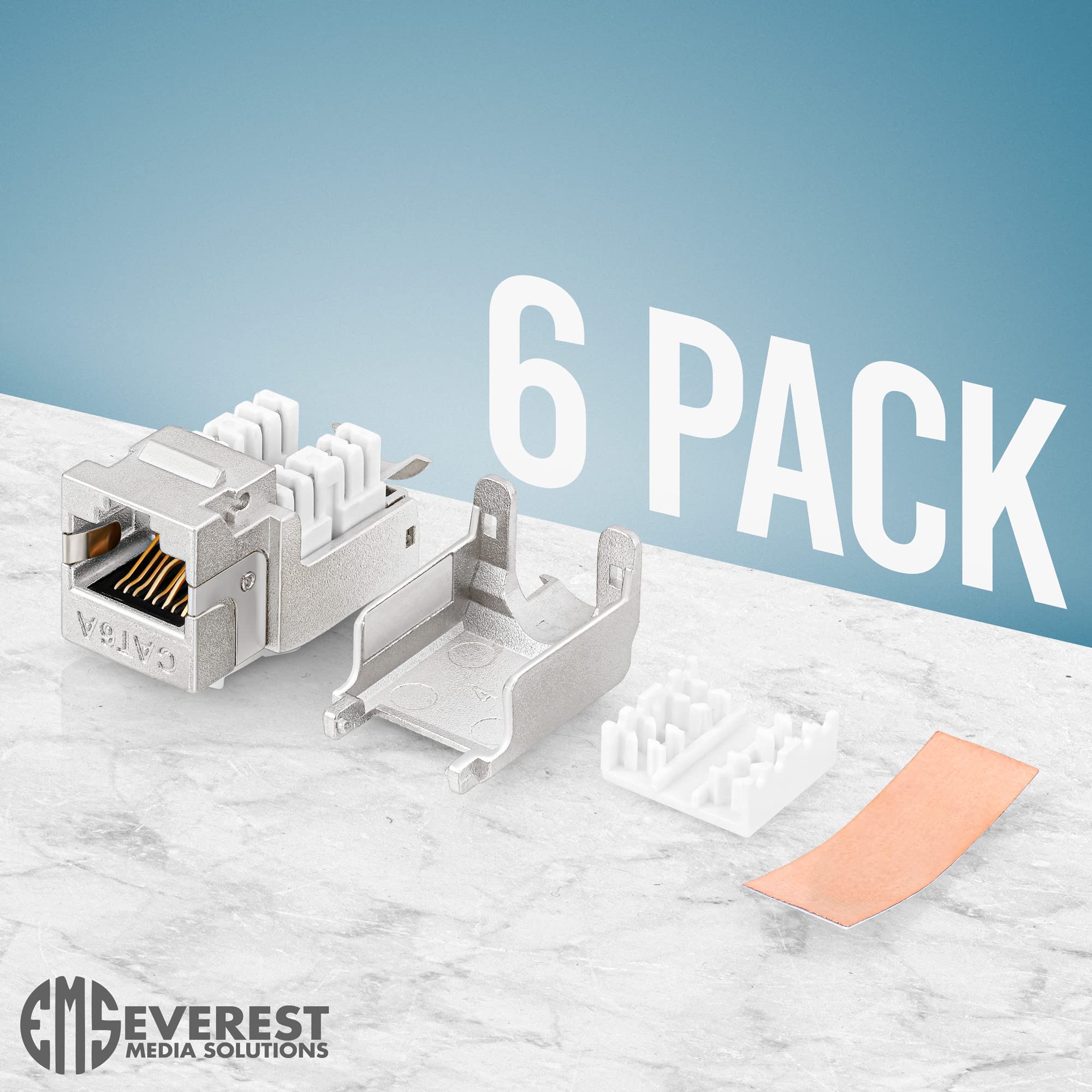 Everest Media Solutions Rj45 Shielded Keystone Jack   6 Pack   Slim Profile, 90 Degrees, F/Stp Female Connector   Tested For Cat