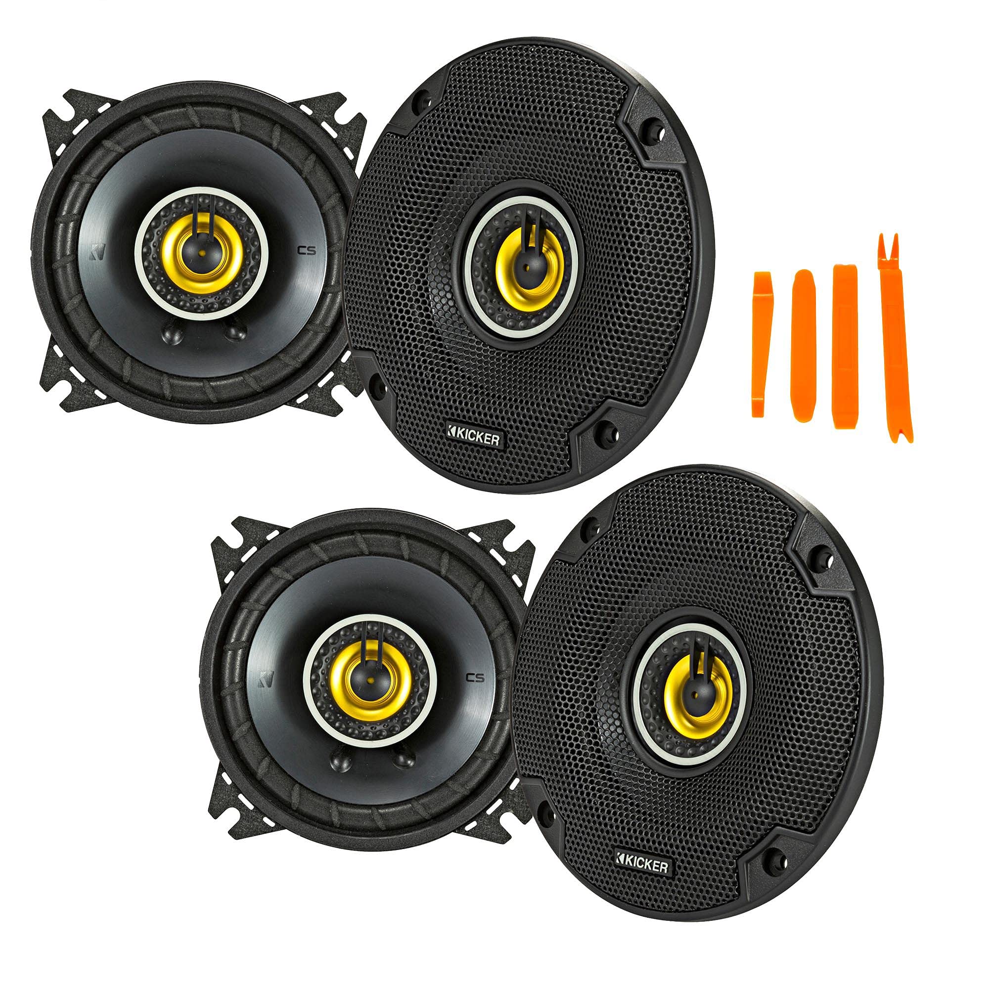 KICKER 46CSC44 - Two Pairs of CS-Series CSC4 4-Inch (100mm) Coaxial Speakers, 4-Ohm (2 Pairs)