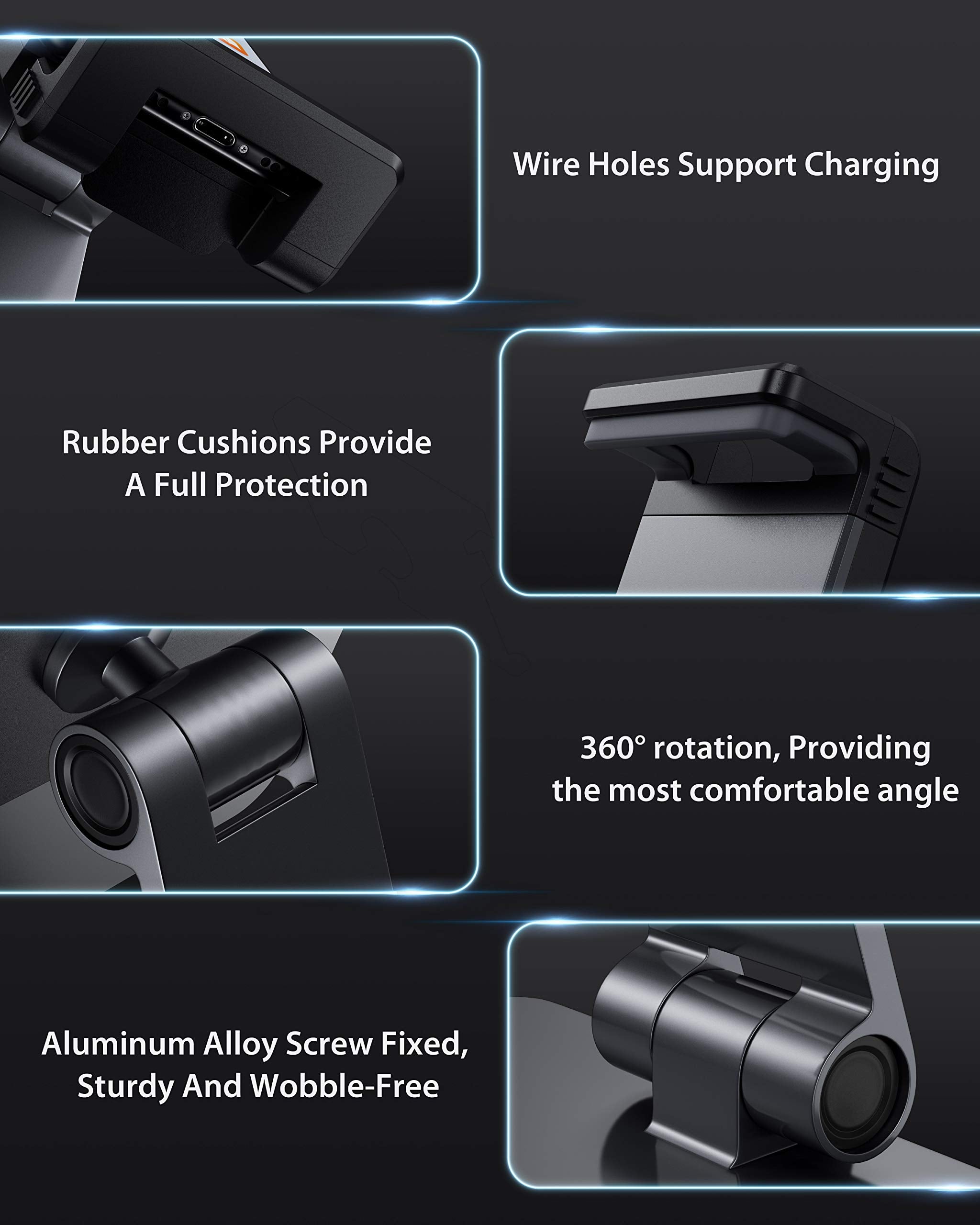 Maxonar Ipad Stand Holder, Heavy Duty Aluminum Alloy Tablet Stand, 360� Swivel Foldable Ipad Pro Air Charging Stand Holder For Desk Bed Store Pos Showcase Reception Kitchen Office (6 13''), Grey