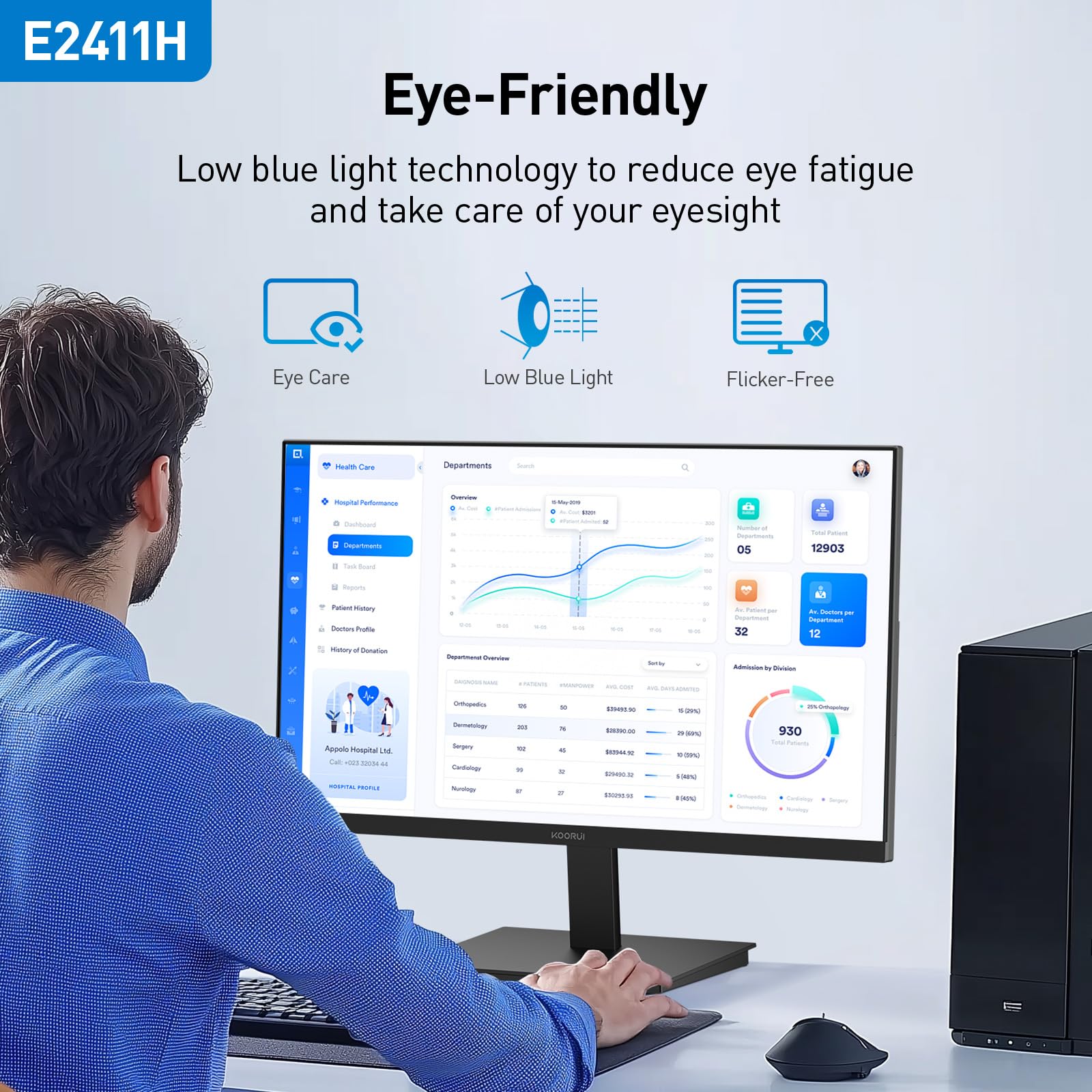 Koorui 24 Inch Monitor 120Hz, Full Hd 1980 * 1080P Ips Ultra Thin Computer Monitor With Adaptive Sync, Vesa 100 * 100Mm Mountabl