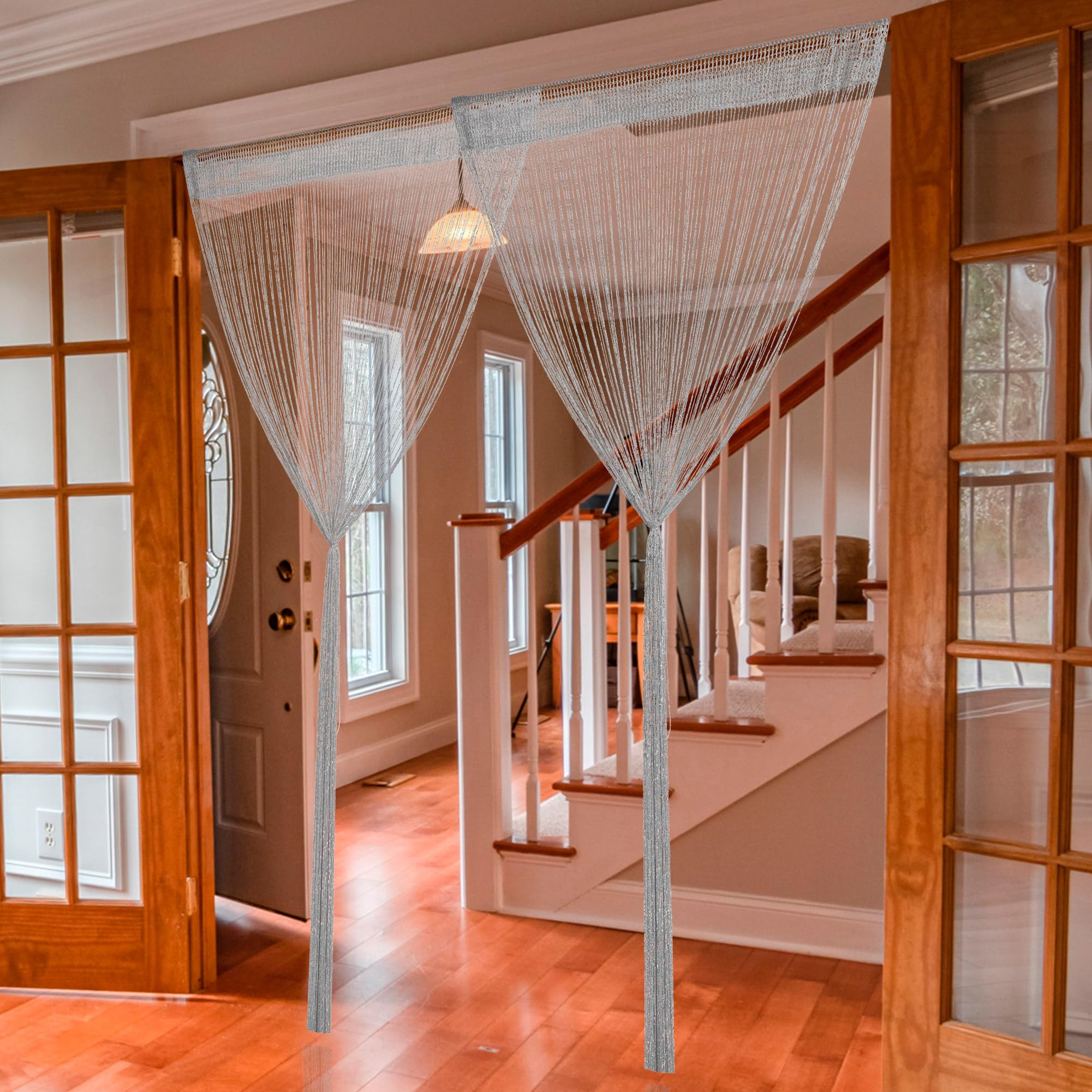 Vagasi 2 Pack Glitter String Curtains 39X79 Inch Fringe Panels Room Divider Fly Screen For Home D  Cor Door Windows Wedding Part