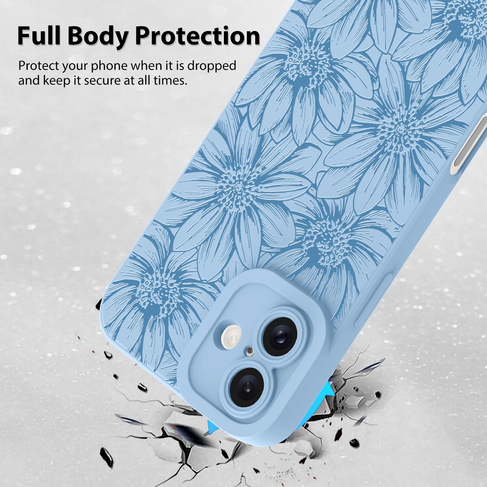 Mzelq For Iphone 16 Plus Case Case, Silicone Black Floral Flowers Sunflowers Cute Pattern, Camera Protection Soft Slim Phone Cas