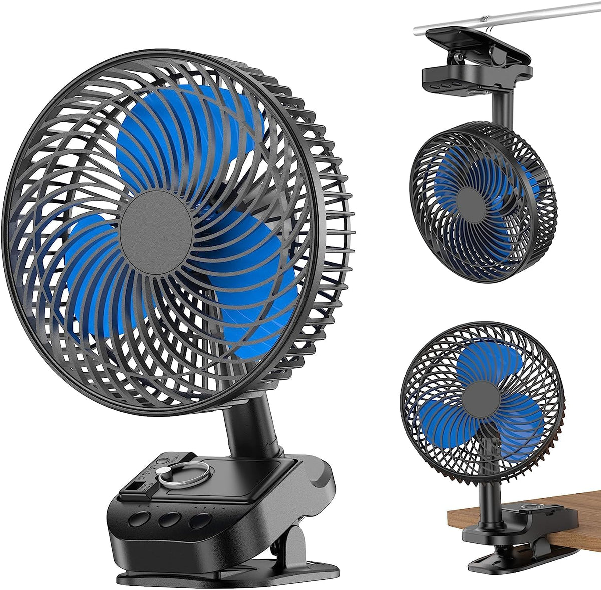 Atengeus 4 In1 Usb Fan, 8� Clip Fan, 10000Mah Rechargeable Table Fan, 5 Speeds Battery Operated Fan, 45�/90� Automatic Rotation, 3 Time Setting, With Clip & Hook For Homes, Offices, Bedroom
