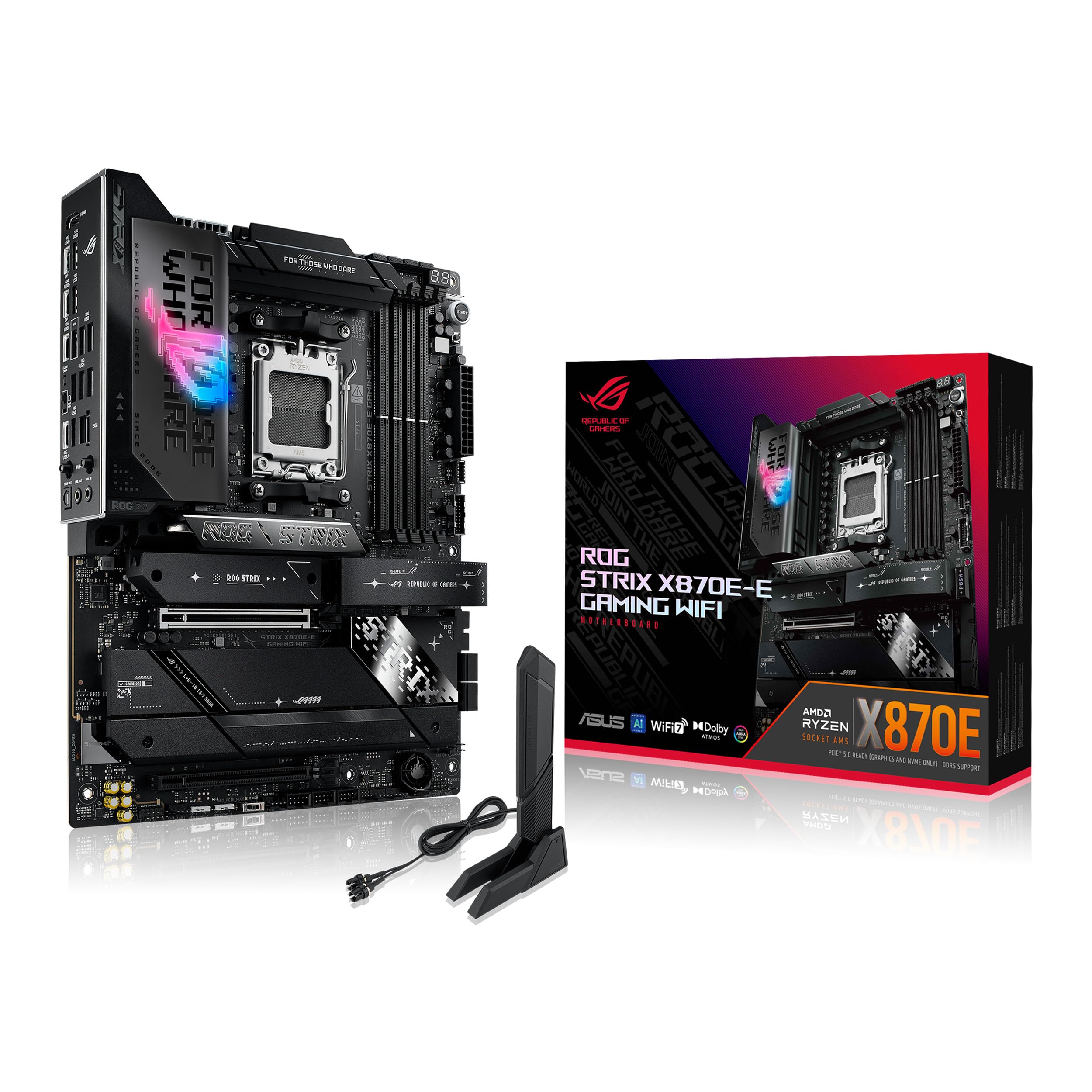 Asus Rog Strix X870E E Gaming Wifi Amd Am5 X870 Atx Motherboard 18+2+2 Power Stages, Dynamic Oc Switcher, Core Flex, Ddr5 Aemp,