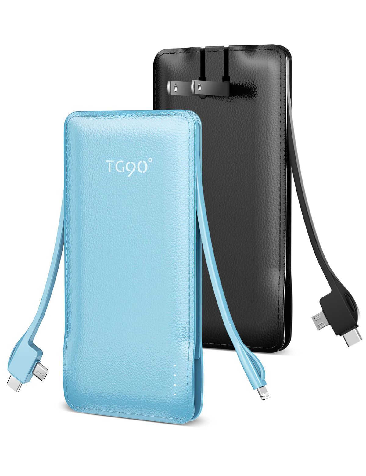 Tg90 2 Pack 10000Mah Power Bank Built-In Foldable Ac Wall Plug And Cables,Ultra Slim Compact Cell Phone Fast Charger,External Ba