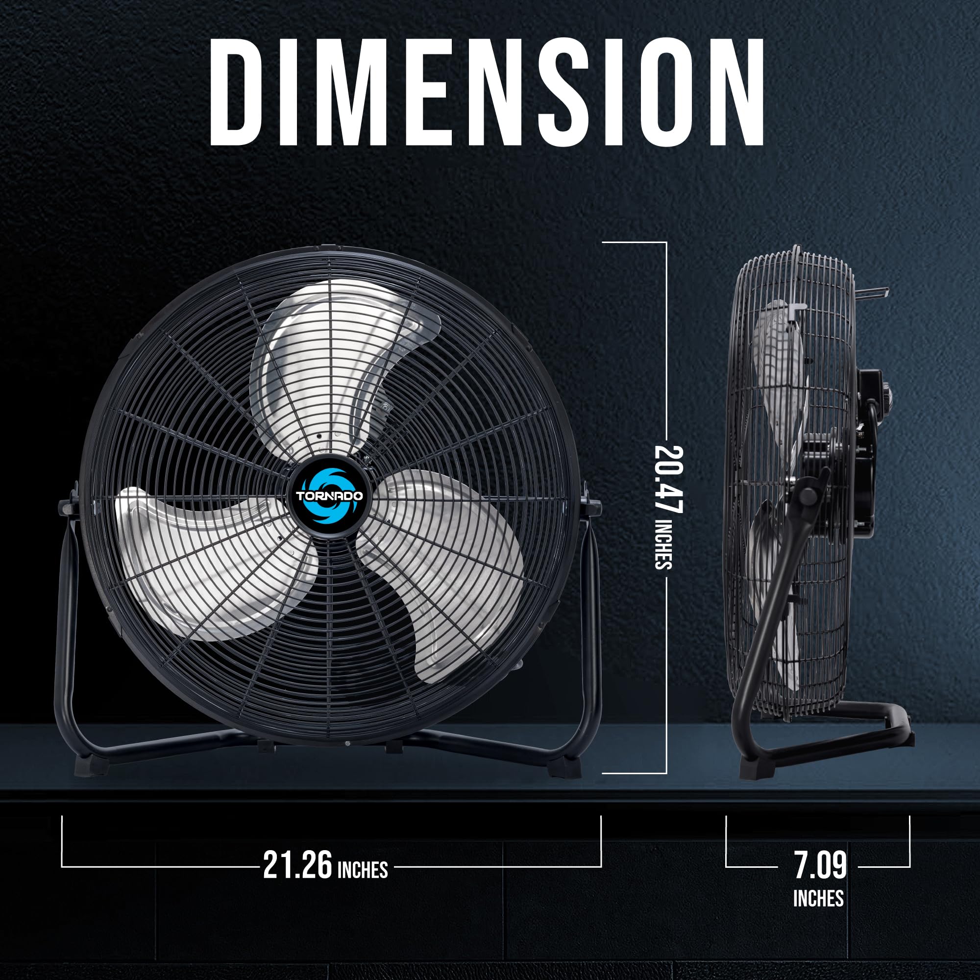 Tornado 18'' High Velocity Floor Fan Industrial Metal 3-Speed Heavy Duty Cooling Fan For Workshop, Garage, Home, Office, 120 Til