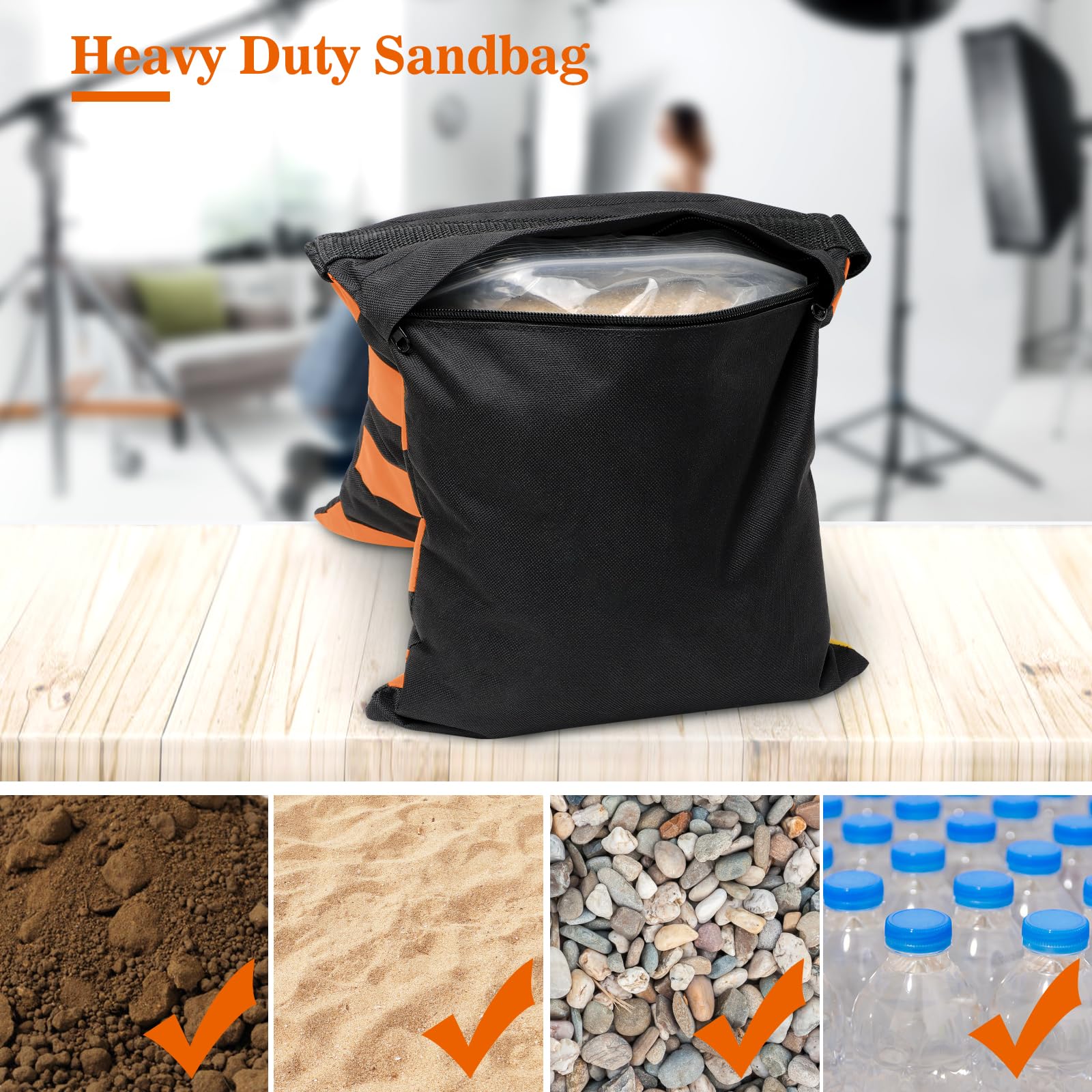 4 Packs Orange Sandbag Weight Bags For Light Stand Photography Video Equipments, Heavy Duty Saddlebags For Backdrop Stand, Photo