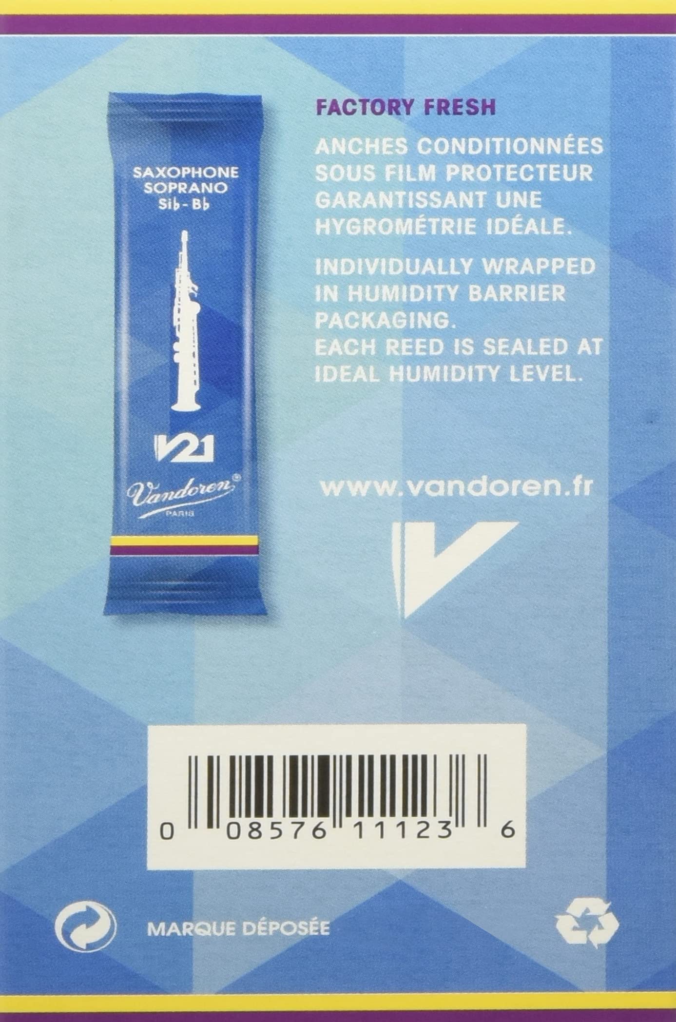 Vandoren Sr8025 Sop Sax V21 Reeds Strength 2.5; Box Of 10