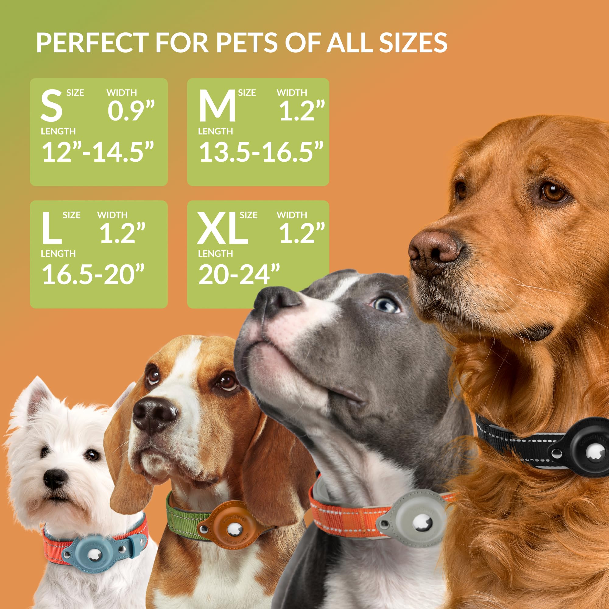 Airtag Dog Collar, Collardirect, Reflective Dog Collar For Apple Air Tag For Large, Medium, And Small Dogs, Green, Xl