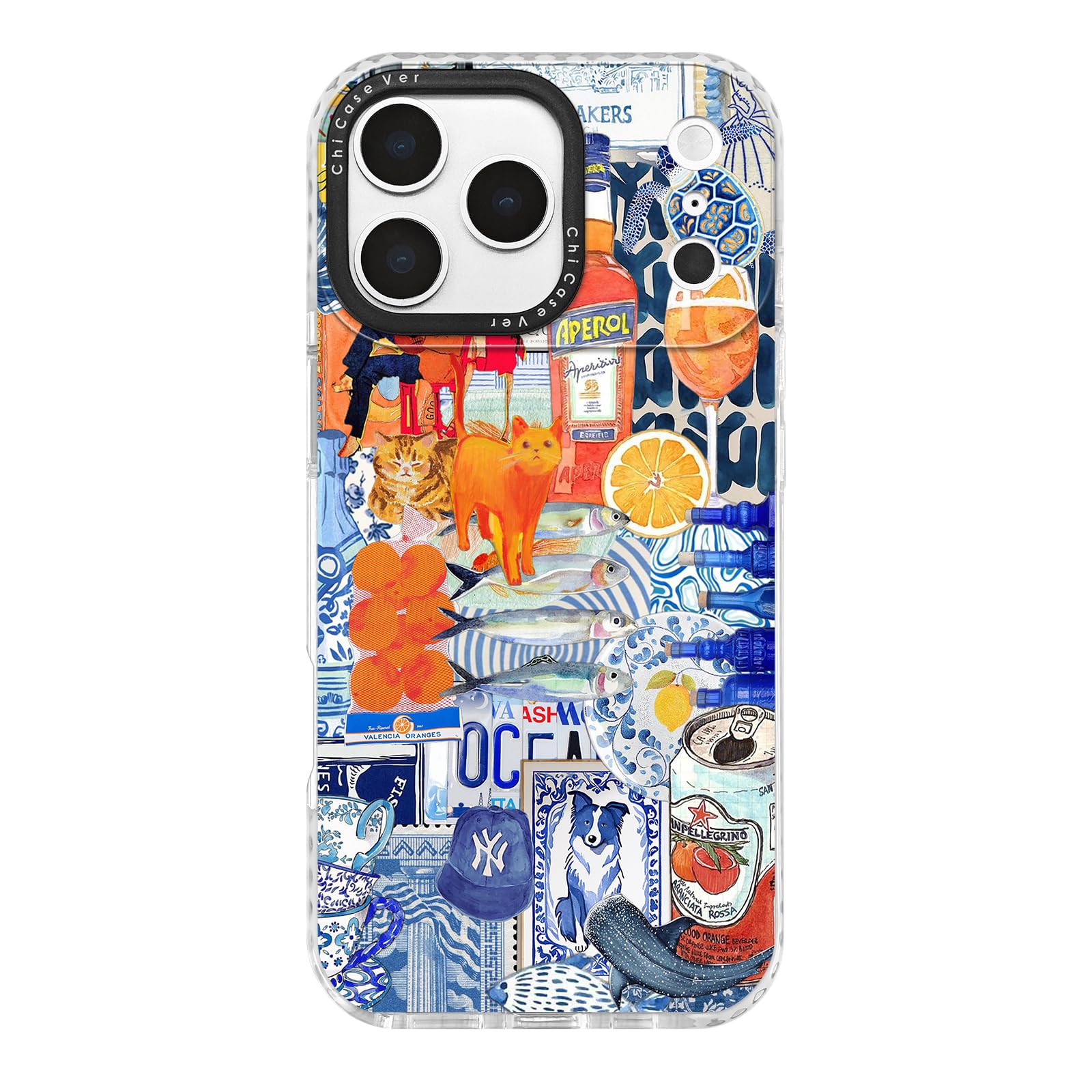 ChiCaseVer for iPhone 17 Pro Max Pro Max Case, Mediterranean Aperol Collage Pattern with Cats, Military-Grade Drop Protection, C