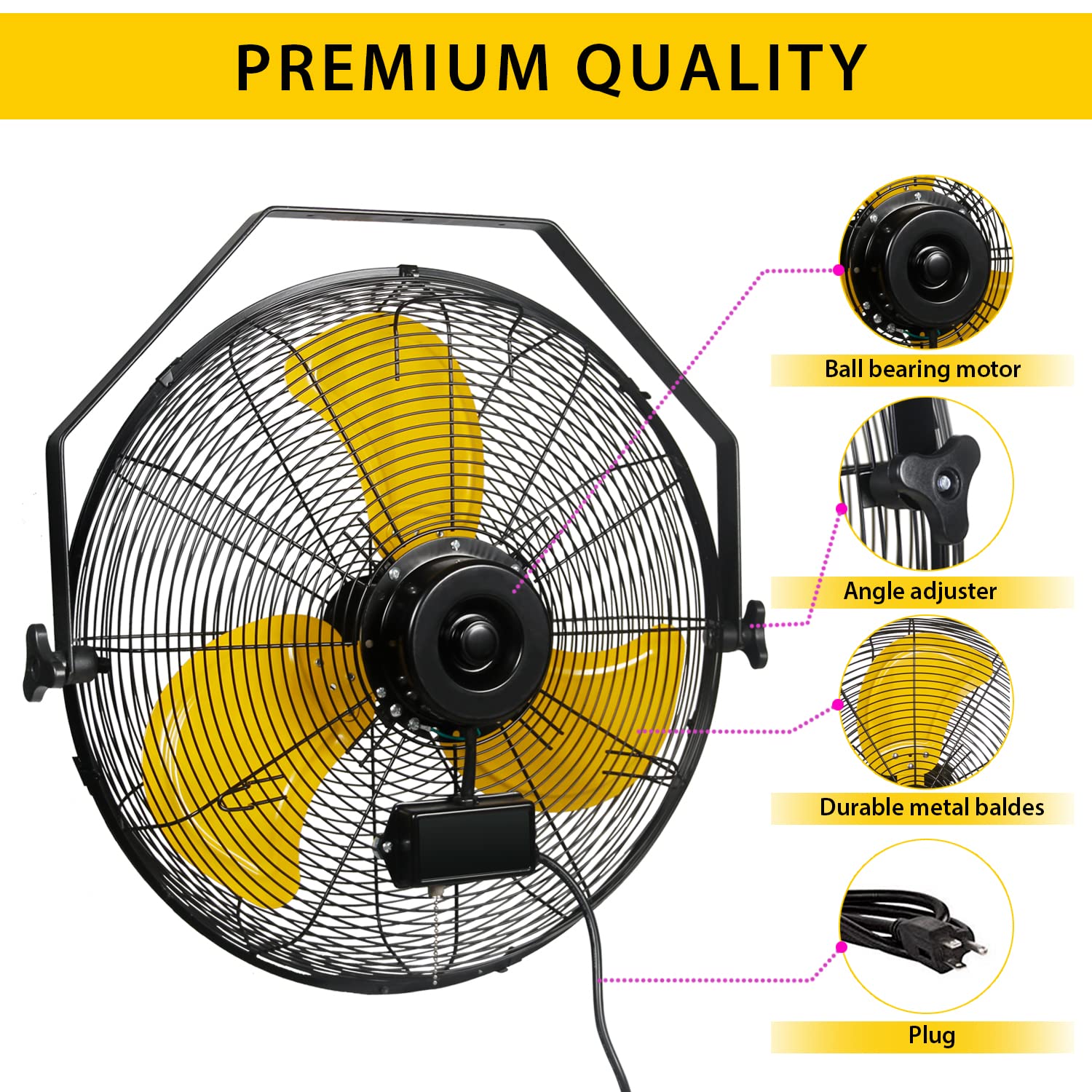 Ventisol 20 Inch High Velocity Metal Wall Fan 4650Cfm Wall Mounted Fan Heavy Duty Tilting Wall Fan Full Sealed Motor 3 Speeds Pa