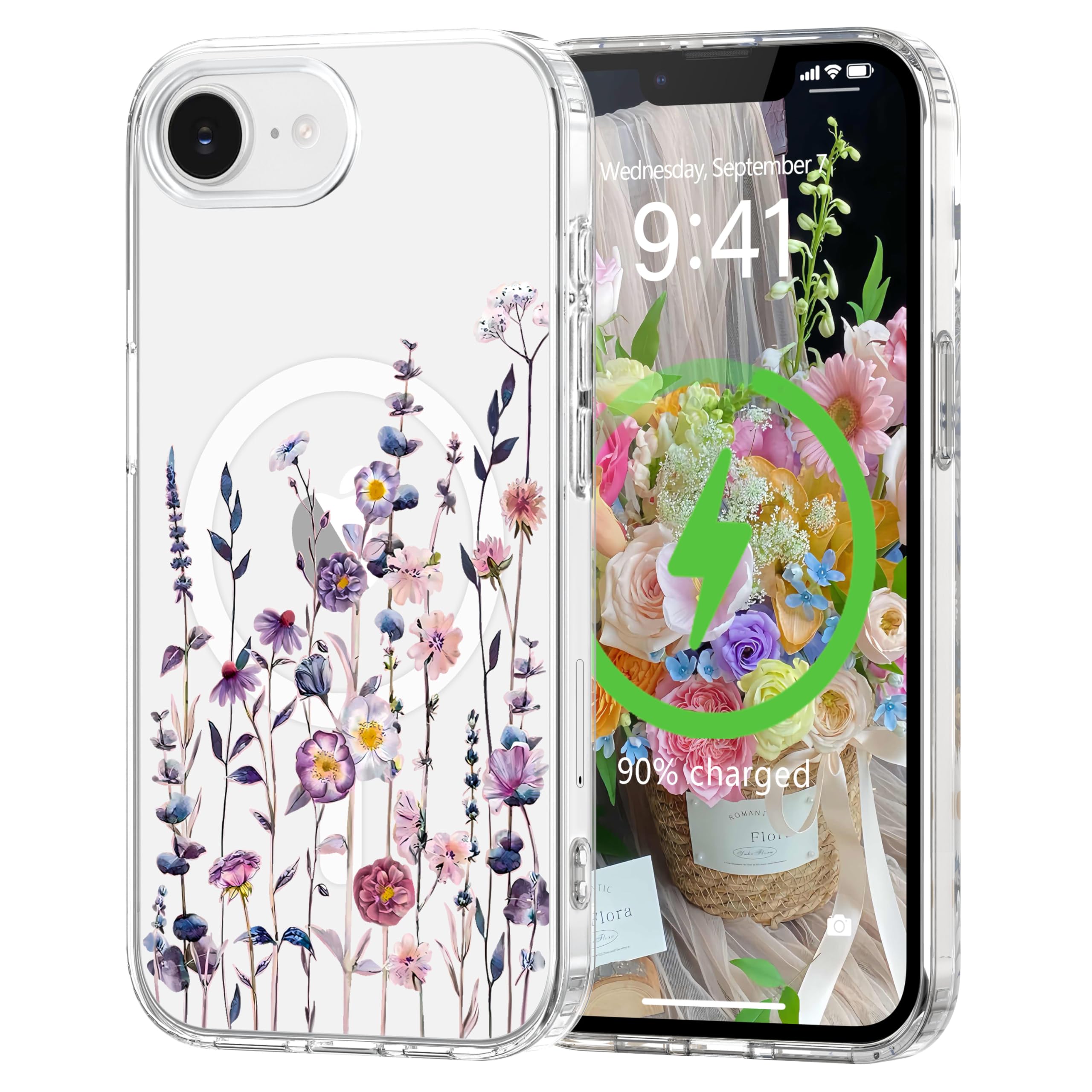 L-FADNUT for iPhone 16e Case [Compatible with Magsafe], Cute Flower Girls Women Clear Case Silicone Shockproof Protective Cover 