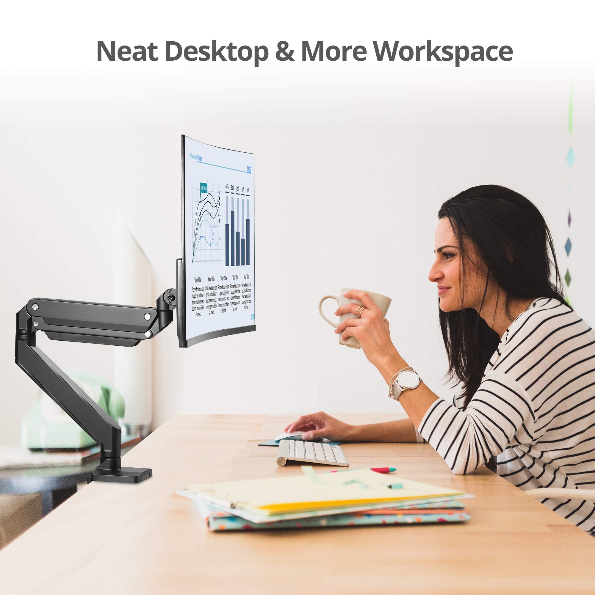 Siig Single Monitor Desk Mount, 17 To 43, Heavy-Duty Premium Gas Spring, Fits Flat/Curved/Ultrawide Monitor, Load 33 Lbs Max, Ve