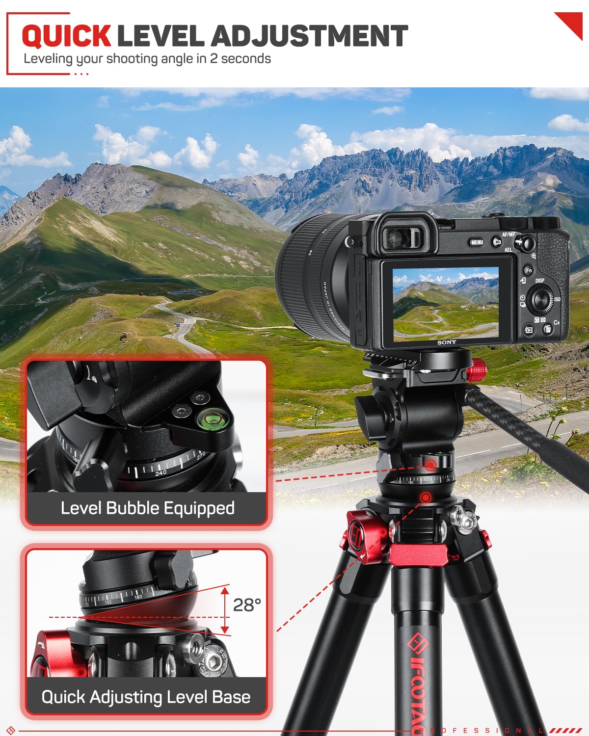 Ifootage Tripod Kit, 62'' Aluminum Tripod With Fluid Head, Lightweight Camera Tripod Kit, Portable Travel Tripod Kit, Compatible