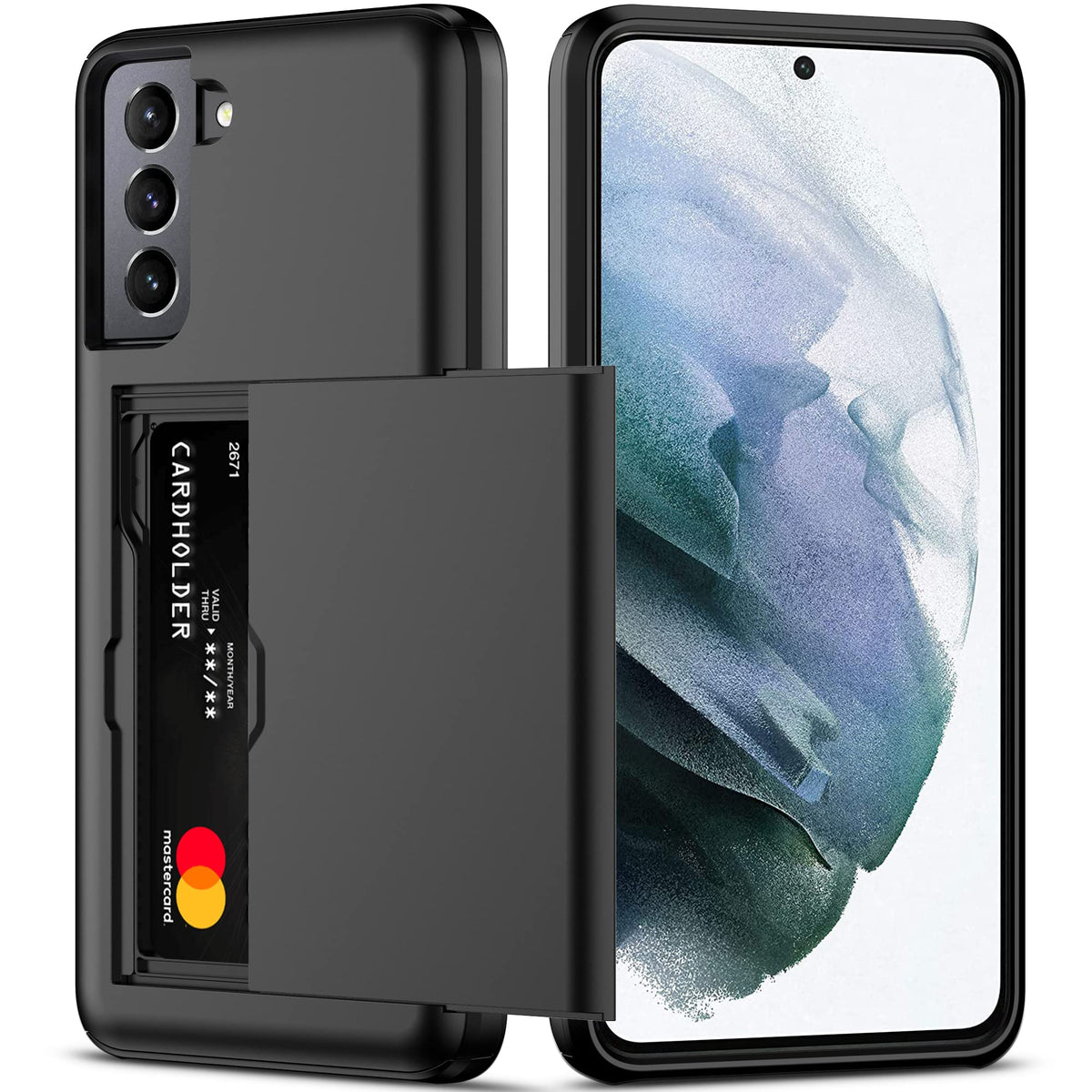 Nvollnoe For Samsung S21 Case With Card Holder 5G 6.2 Inch Dual Layer Heavy Duty Protective Galaxy S21 Case Hidden Card Slot Sli