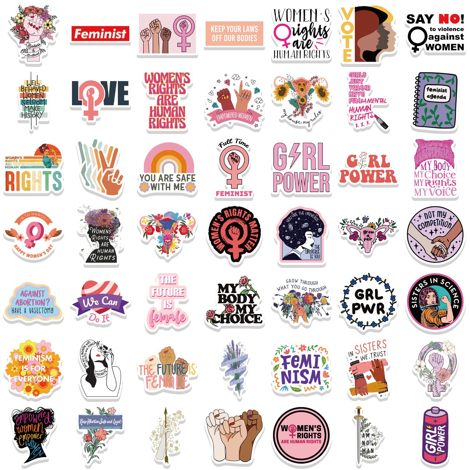 100Pcs Inspirational Feminist Stickers Pack,Girl Power Rights Feminism Colorful Vinyl Sticker,Laptop Water Bottle Phone Skateboa