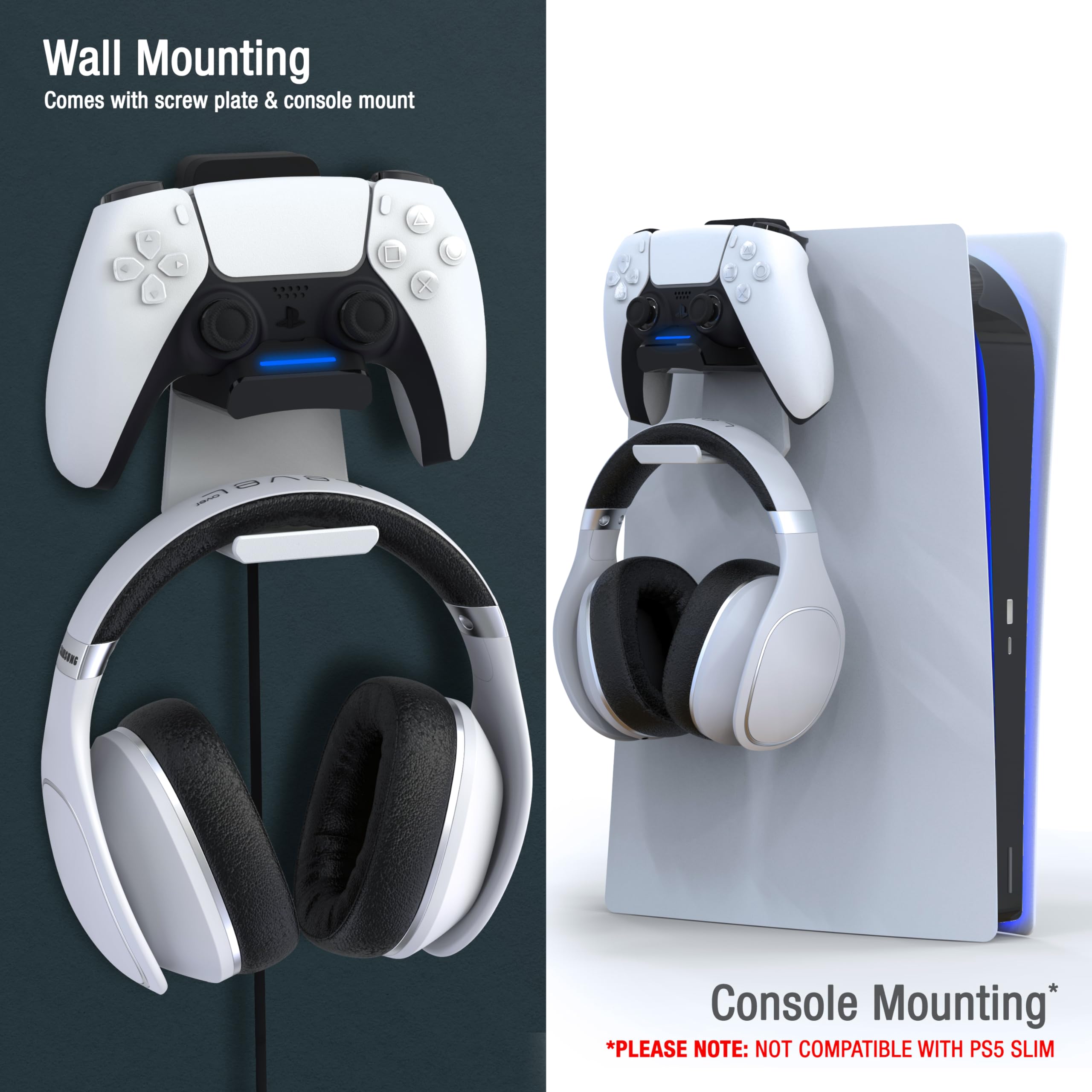 Foamy Lizard Ps5 Controller Charger Console And Wall Mount For Playstation 5 Dualsense Fast Charging Station Hanging Dock, Headp