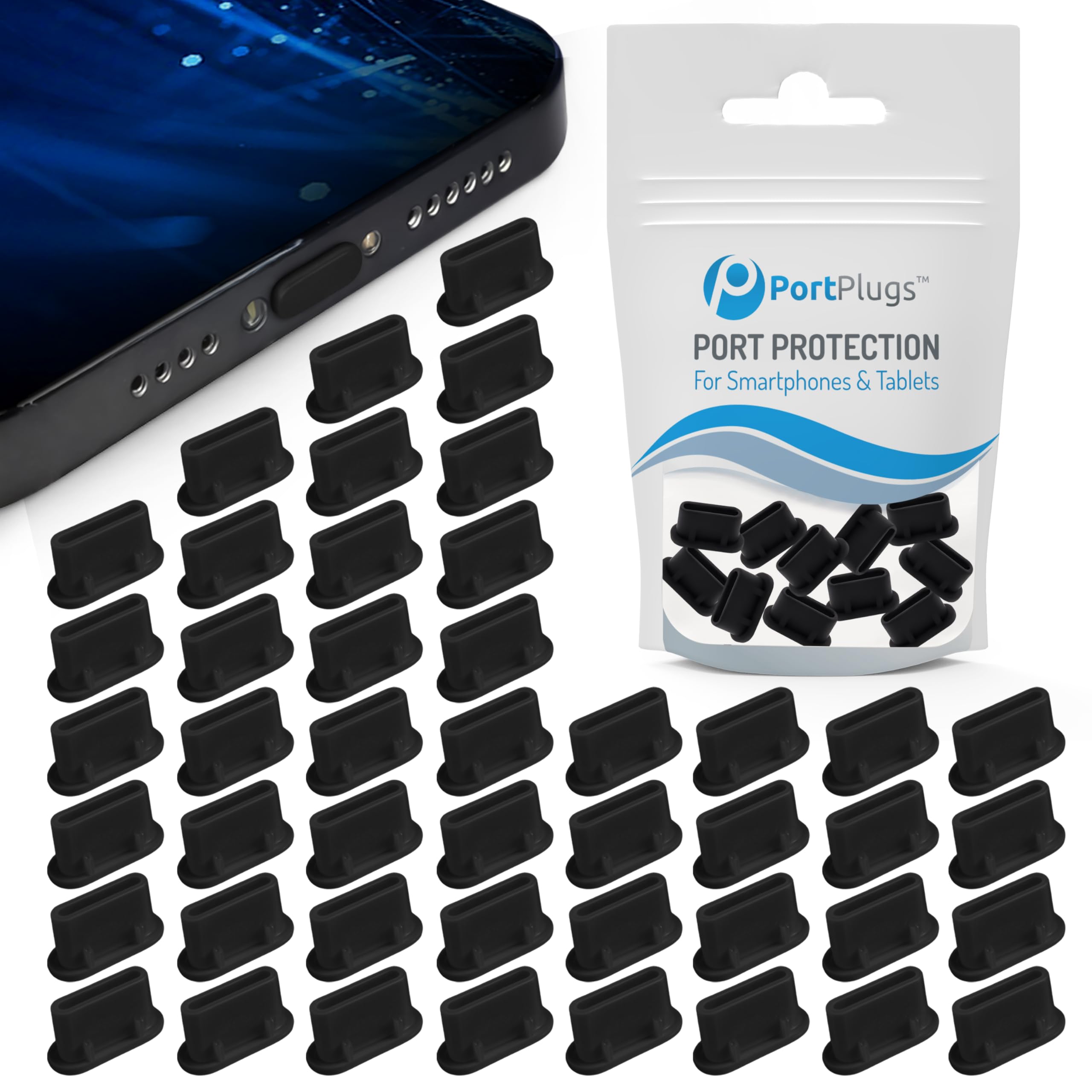 PortPlugs USB-C Dust Plugs Compatible with iPhone 17, 16, Galaxy S25-S10, Pixel, Steam Deck, iPad, Switch & More - Includes Clea