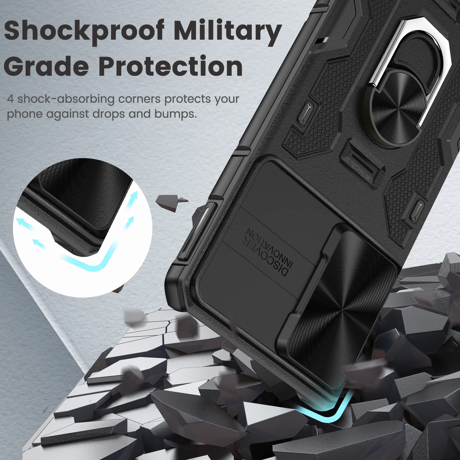 Caka For Samsung Galaxy S22 Plus Case With Kickstand, Galaxy S22 Plus Case With Camera Cover Built In 360    Rotate Ring Stand M