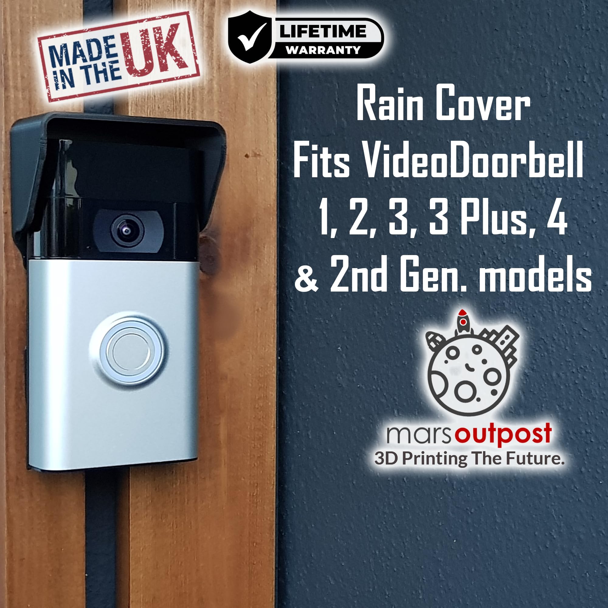 Ringdoorbell 1/2/3/4 2Nd Gen & 3 Plus Rain Sun Cover Hood Weather Shield Glare Protector No Drilling Needed, Black