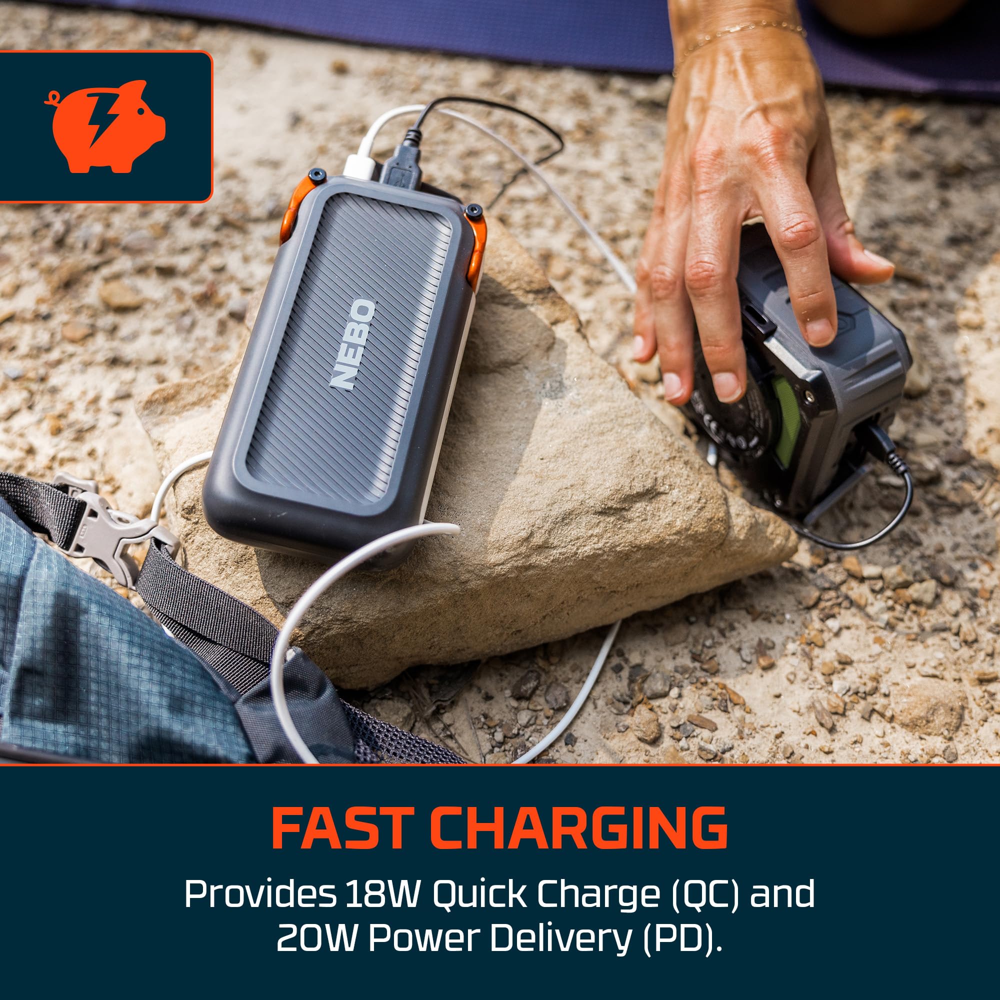 Nebo Rambler 20K Hand-Held Power Bank | 74Wh Capacity, 2-Way Output Charging, Usb & Usb-C Ports, 4.5 Phone Recharges At Full Bat