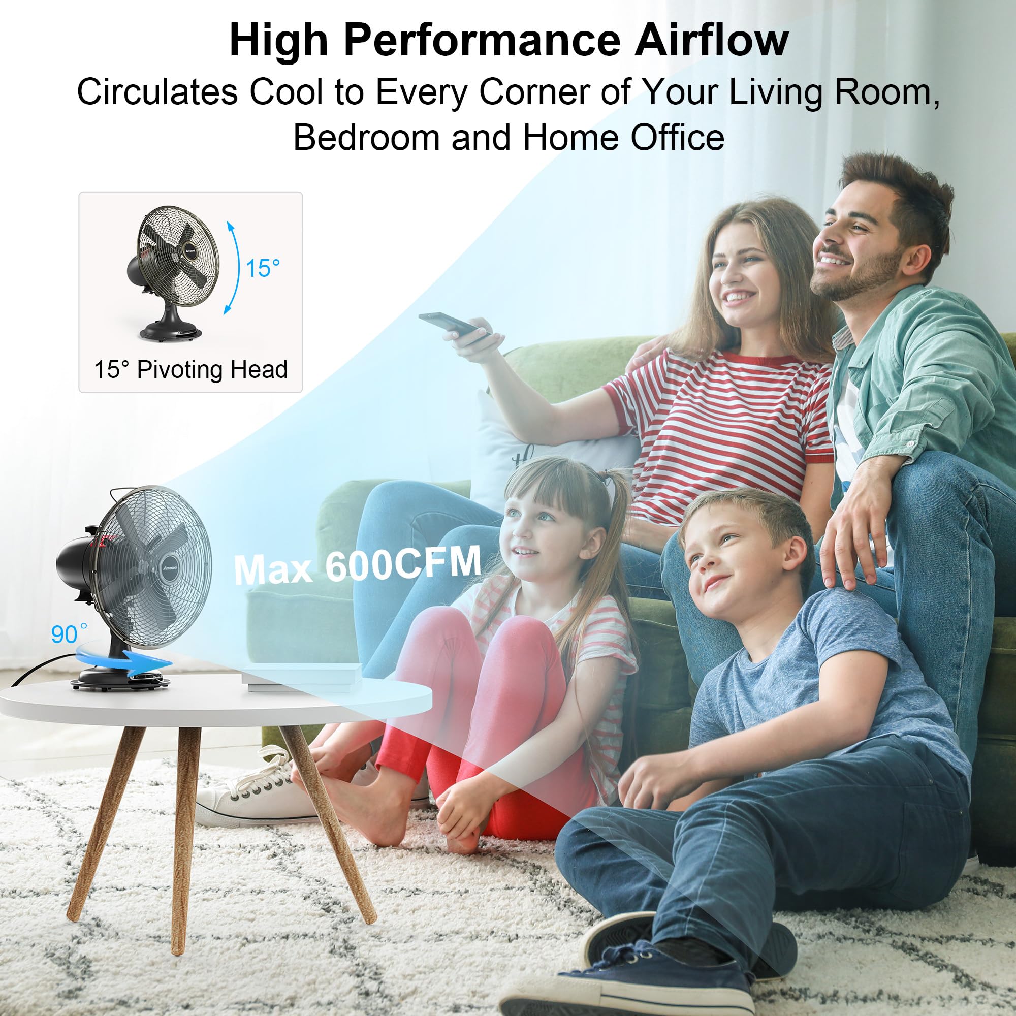 Amacool Oscillating Vintage Fan, All Metal Retro Table Top Fan, Adjustable Head Tilt, Quiet 3 Speeds Plug In Desk Fan For Bedroo