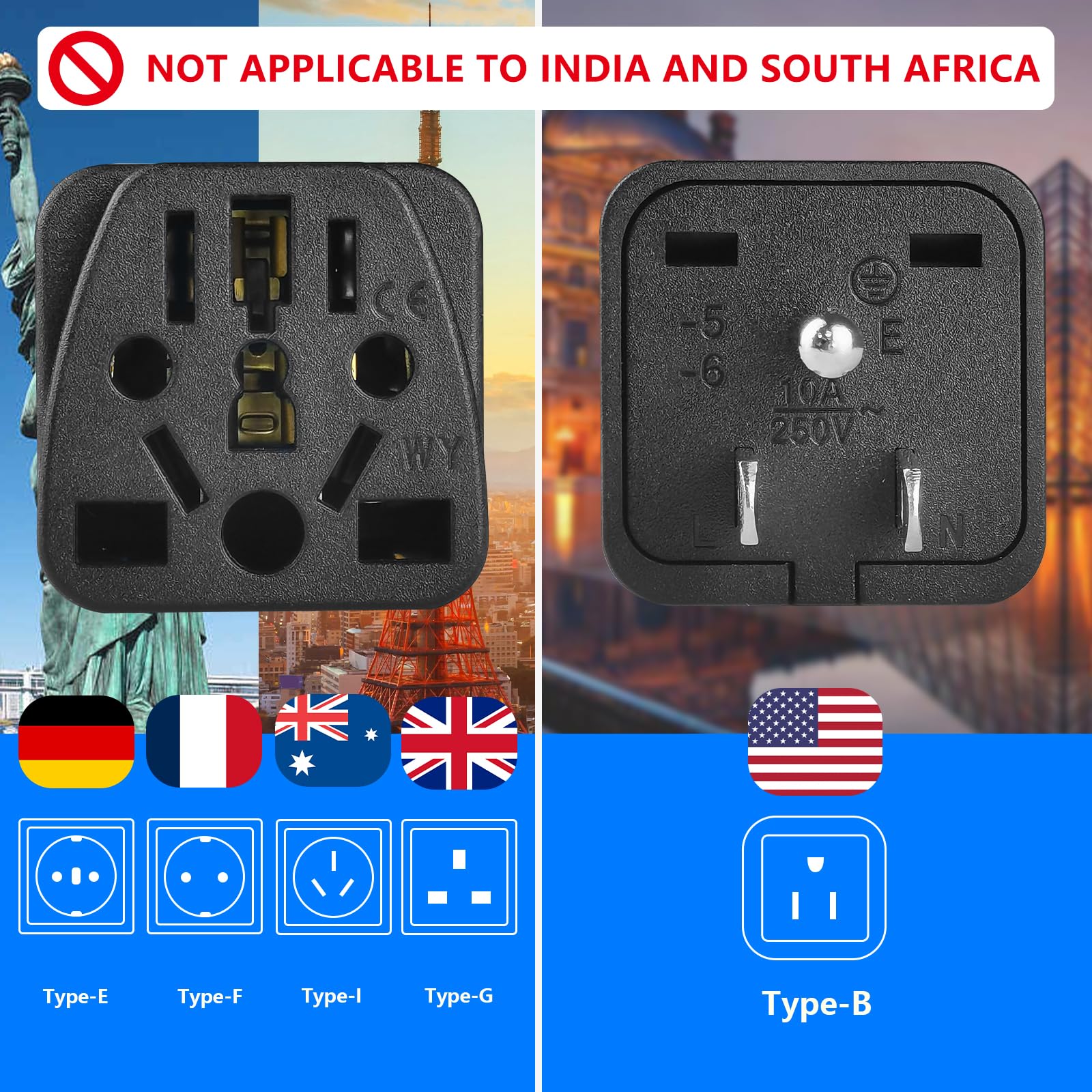 European To Us Plug Adapter, 2 Pack Us Travel Plug Adapter, Uk To Us Plug Adapter, Eu To Us Plug Adapter, For Eu/Uk/Au/Cn/Jp/Ita