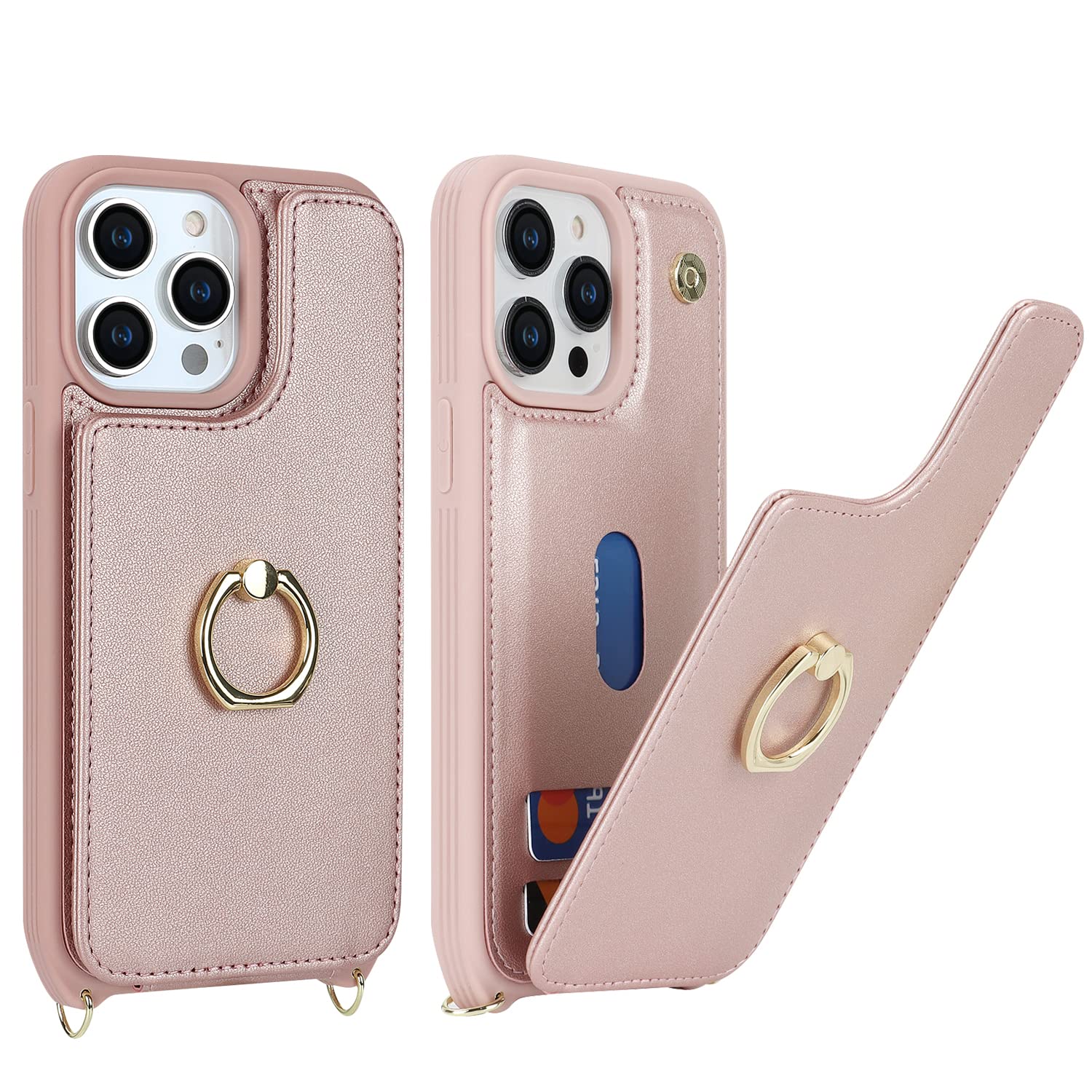 Lipvina For Iphone 11 Pro Max Phone Case With Card Holder And Strap For Women,Crossbody Lanyard,Kickstand Ring Stand,Snap Clasp,