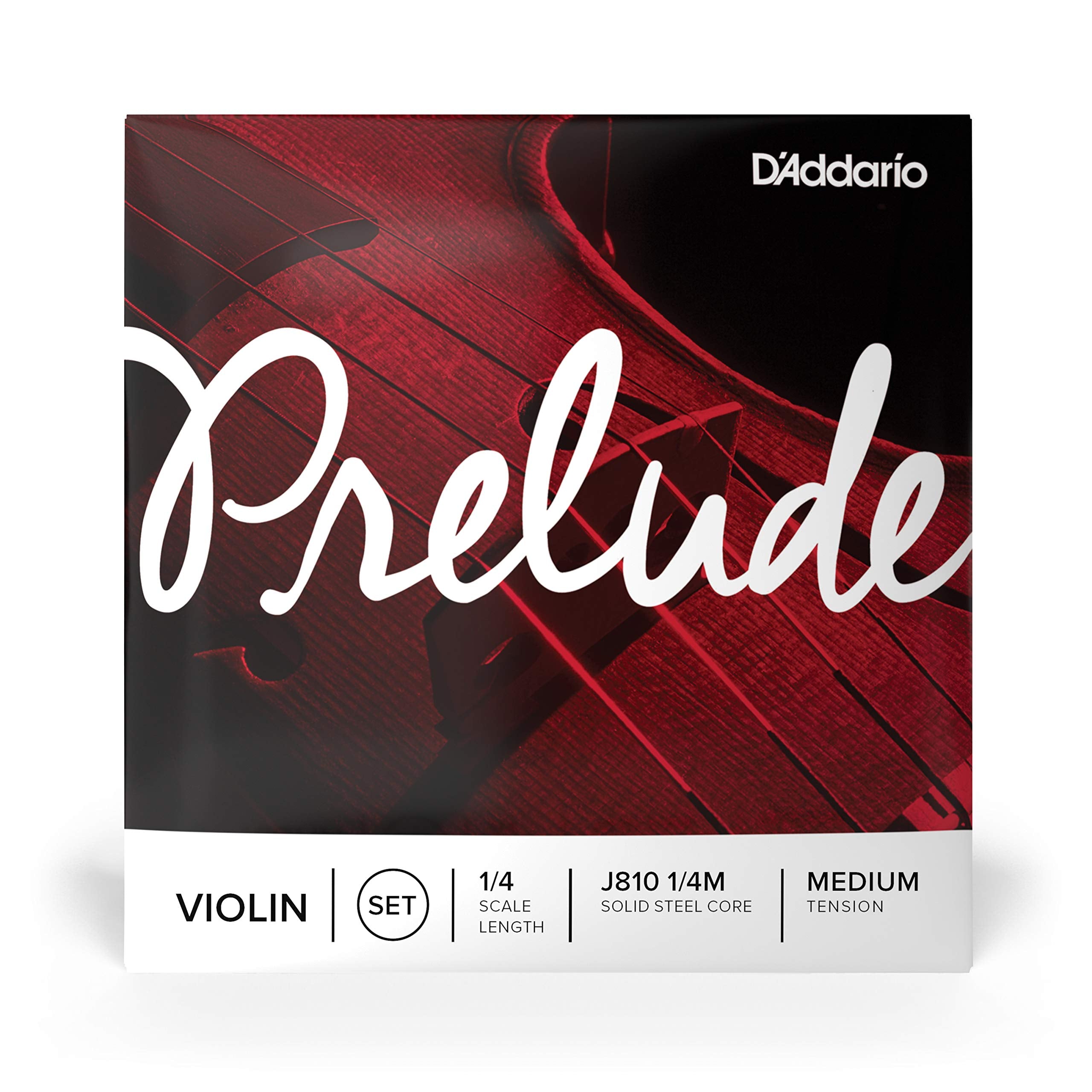 D'Addario Prelude Violin String Set, 1/4 Scale, Medium Tension   J810 1/4M   Solid Steel Core, Warm Tone, Economical And Durable