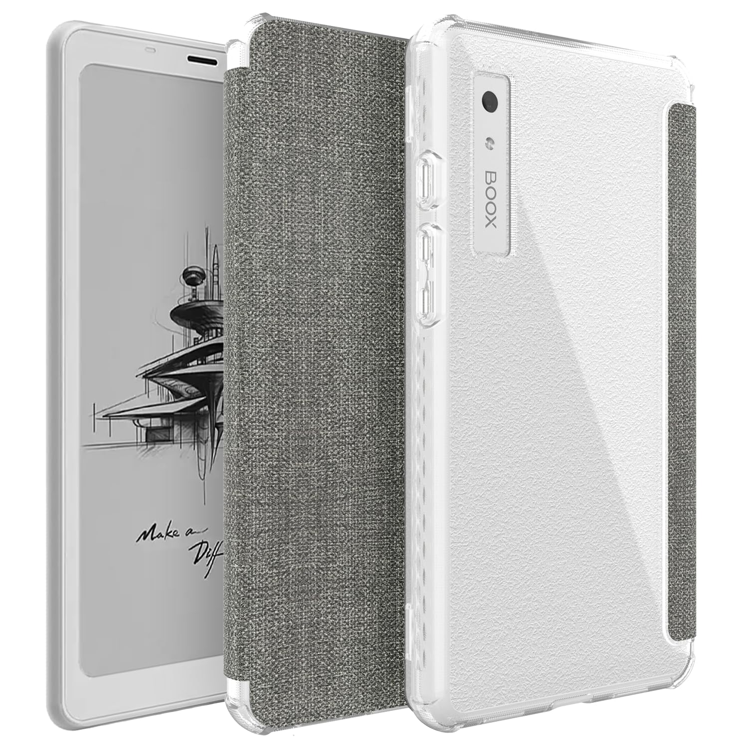 TUDIA SKN FLIP Designed for Onyx Boox Palma Case - [Magnetic Closure] Shockproof Slim Transparent TPU Back with Textured Leather