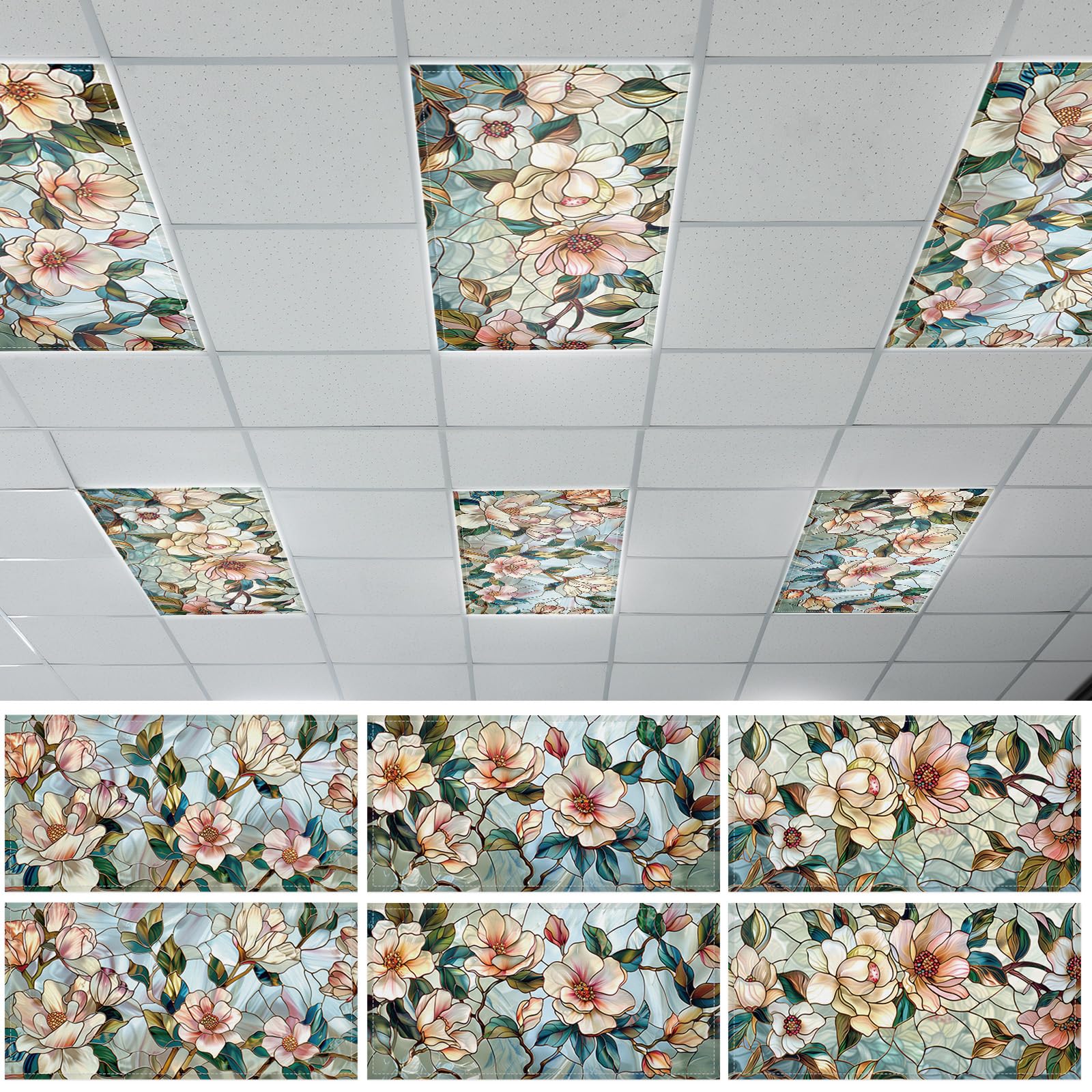 Wiooffen 6 Pcs Fluorescent Light Covers with 60 Magnets Decorative for Classroom Ceiling Light 4 x 2 Feet Magnetic Light Covers 