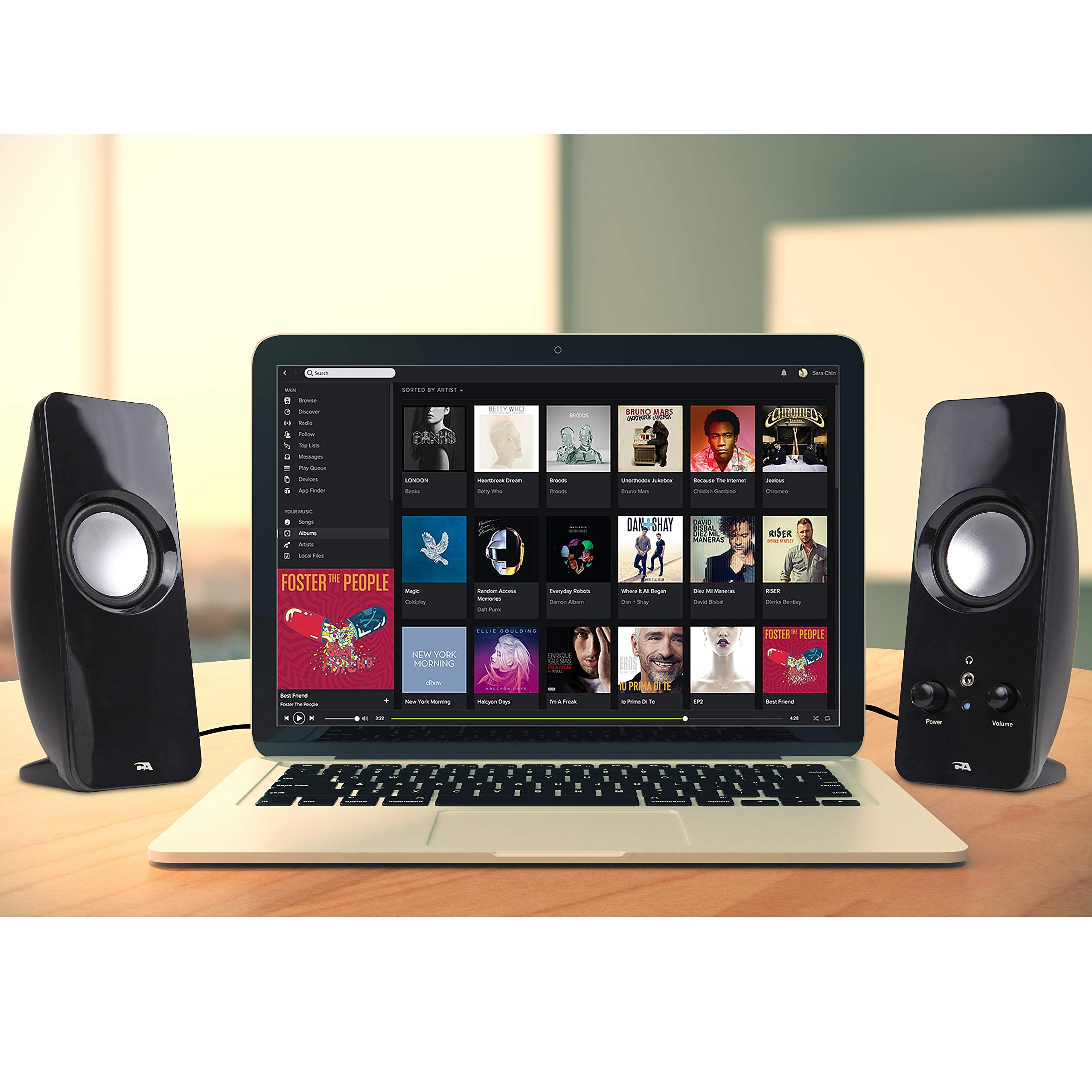 Cyber Acoustics Ca 2050 2.0 Speaker System, 3.5Mm Stereo Multimedia Desktop Computer Speaker, Separate Headphone Output, Volume