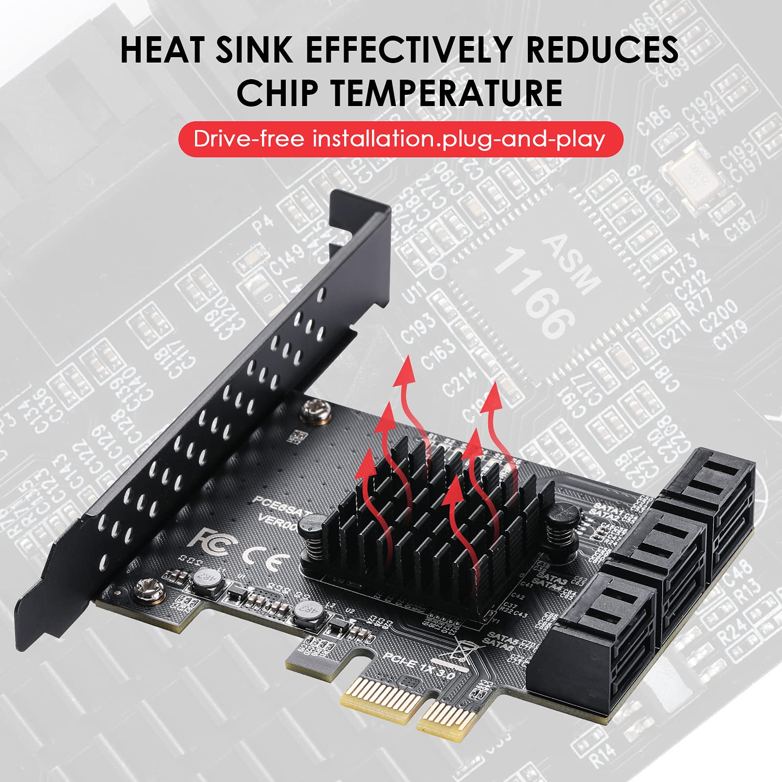Mzhou Pcie Sata Card 6 Ports, With 6 Sata Cables And Low Profile Bracket, 6 Gbps 1X Sata 3.0 Pcie Card,Support 6 Sata 3.0 Device