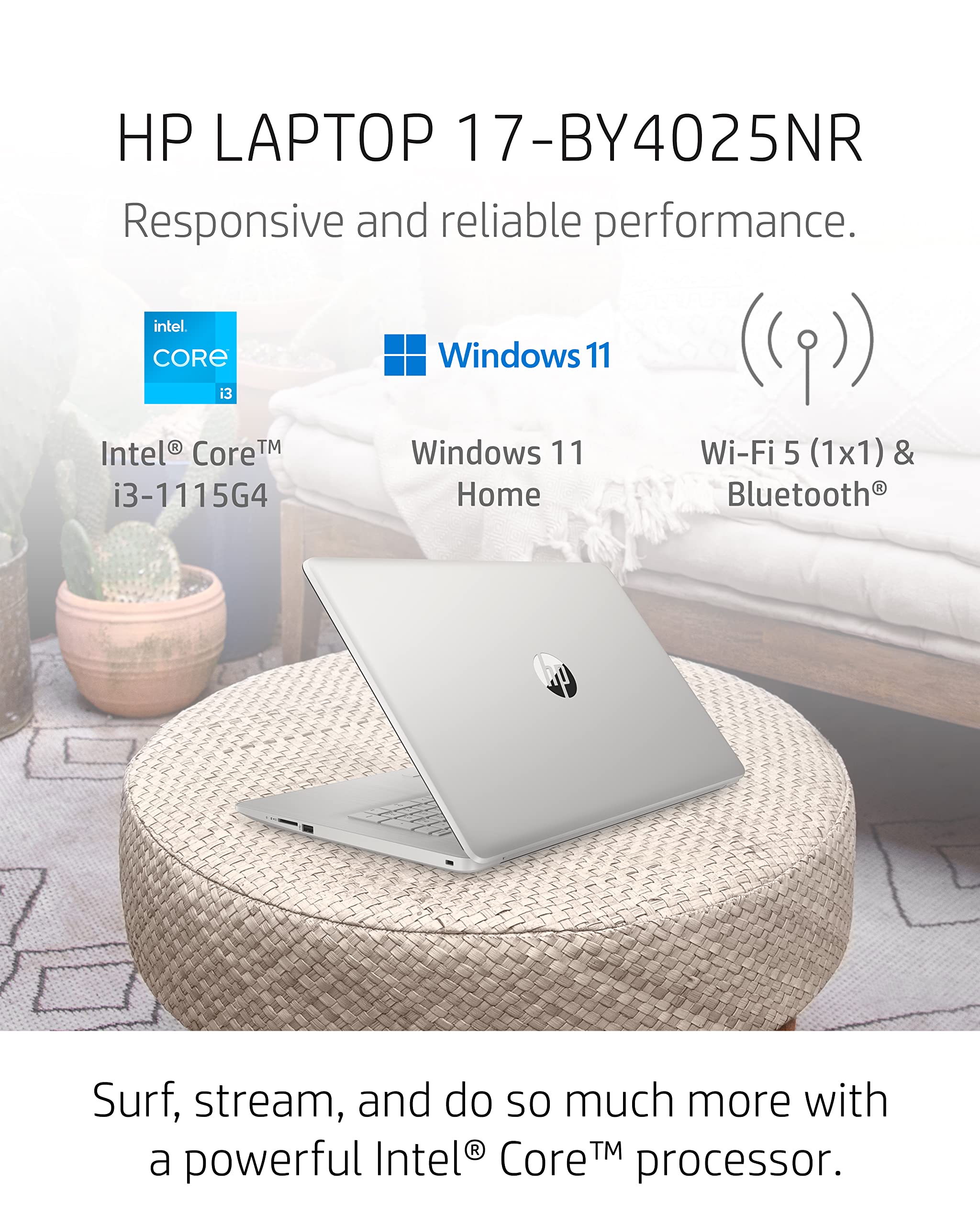 Hp 17 Laptop Pc, 11 Generation Intel Core, 4 Gb Ram, 256 Gb Ssd, Uhd Graphics, 17.3'' Hd+ Display, Windows 11 Home, Wi Fi & Blue