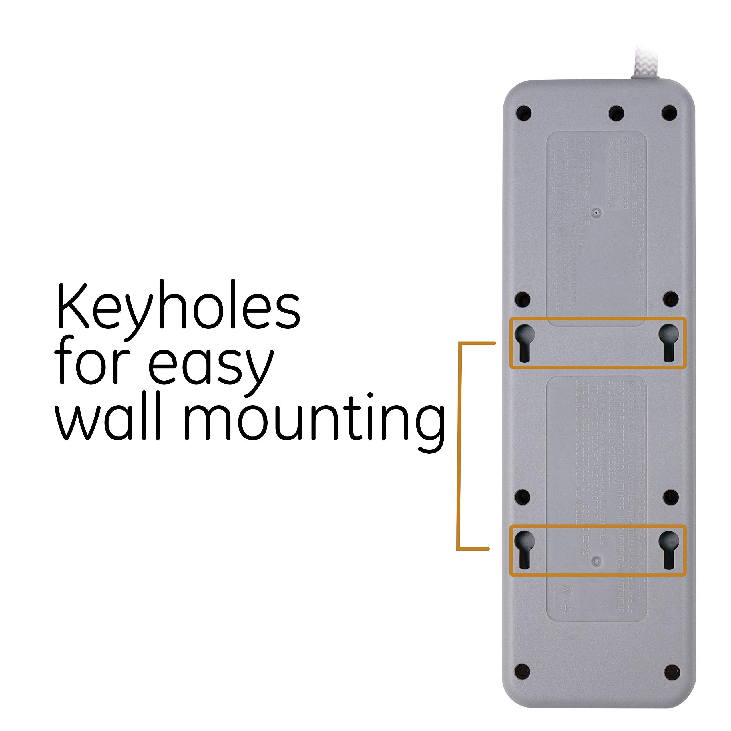Ge Ultrapro 7 Outlet Surge Protector, Usb C Charging, 4 Ft Designer Braided Extension Cord, 1440 Joules, Compatible W/ Iphone 15