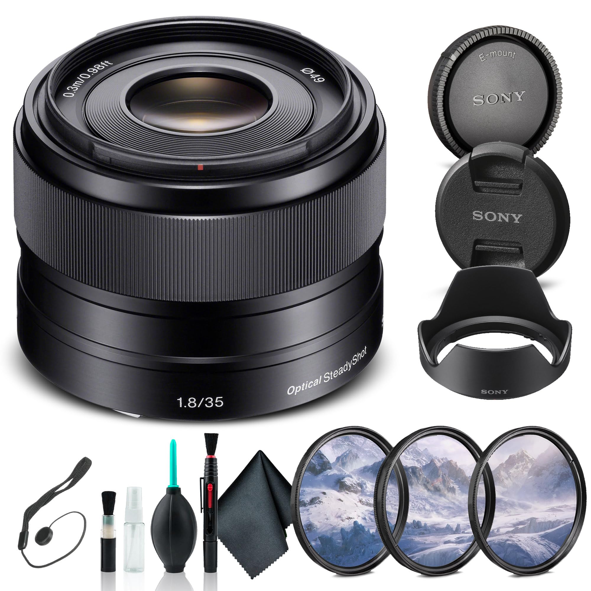 Sony E 35mm f/1.8 OSS Lens SEL35F18, Filter Kit, Cap Keeper, Cleaning Kit, and More