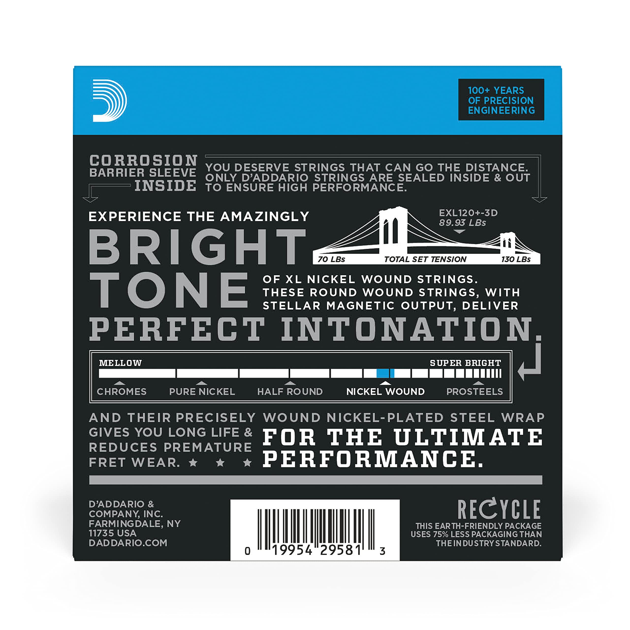 D'Addario Guitar Strings   Xl Nickel Electric Guitar Strings   Exl120+ 3D   Perfect Intonation, Consistent Feel, Reliable Durabi
