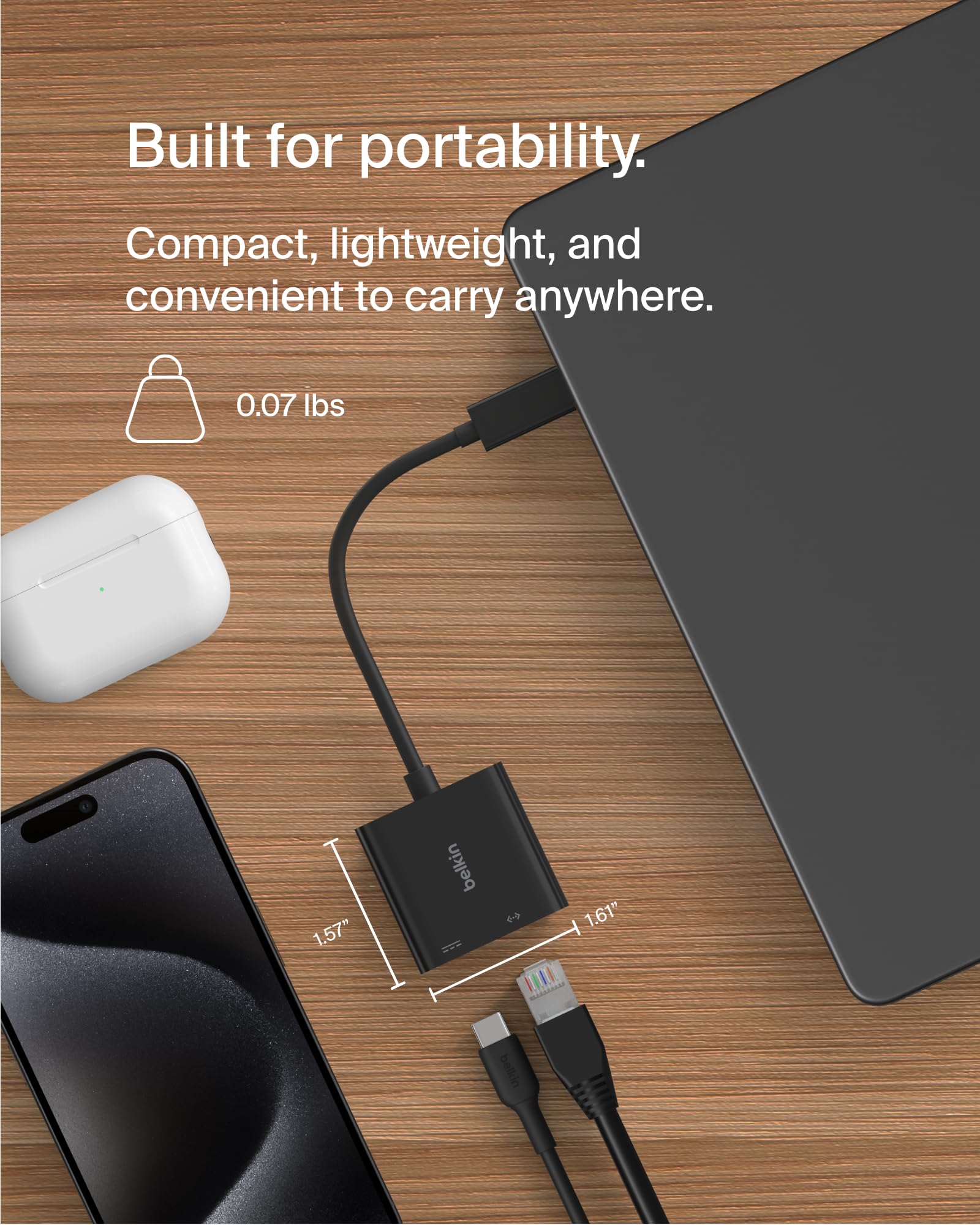 Belkin Connect Usb C To Ethernet + Charge Adapter 100W W/Gigabit Ethernet Port And Usb C Port   10/100/1000 Mbps For Fast Intern