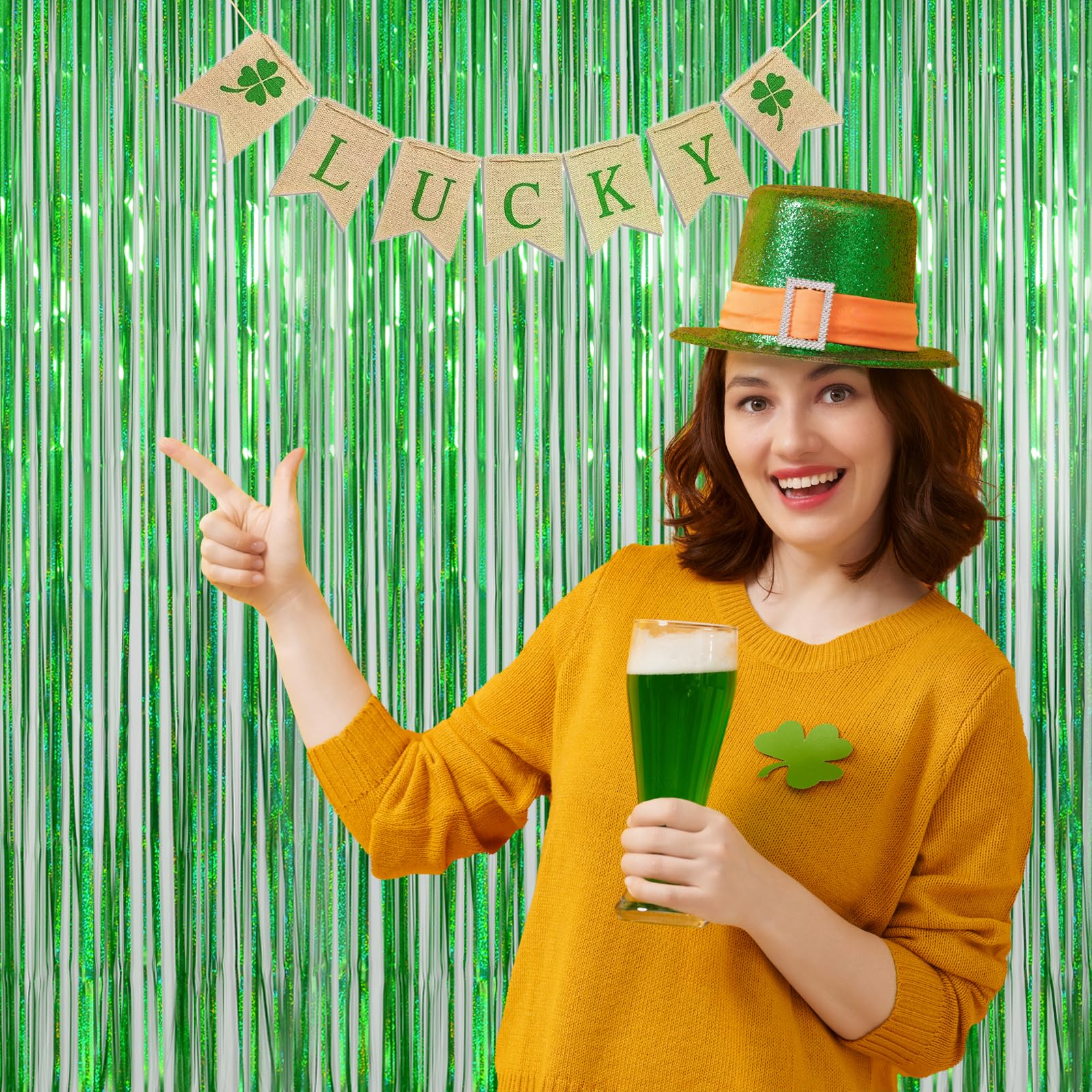 Melsan St Patricks Day Decorations, Tinsel Foil Fringe Curtains For St Patricks Day Decorations, Green Tinsel Fringe Curtain For