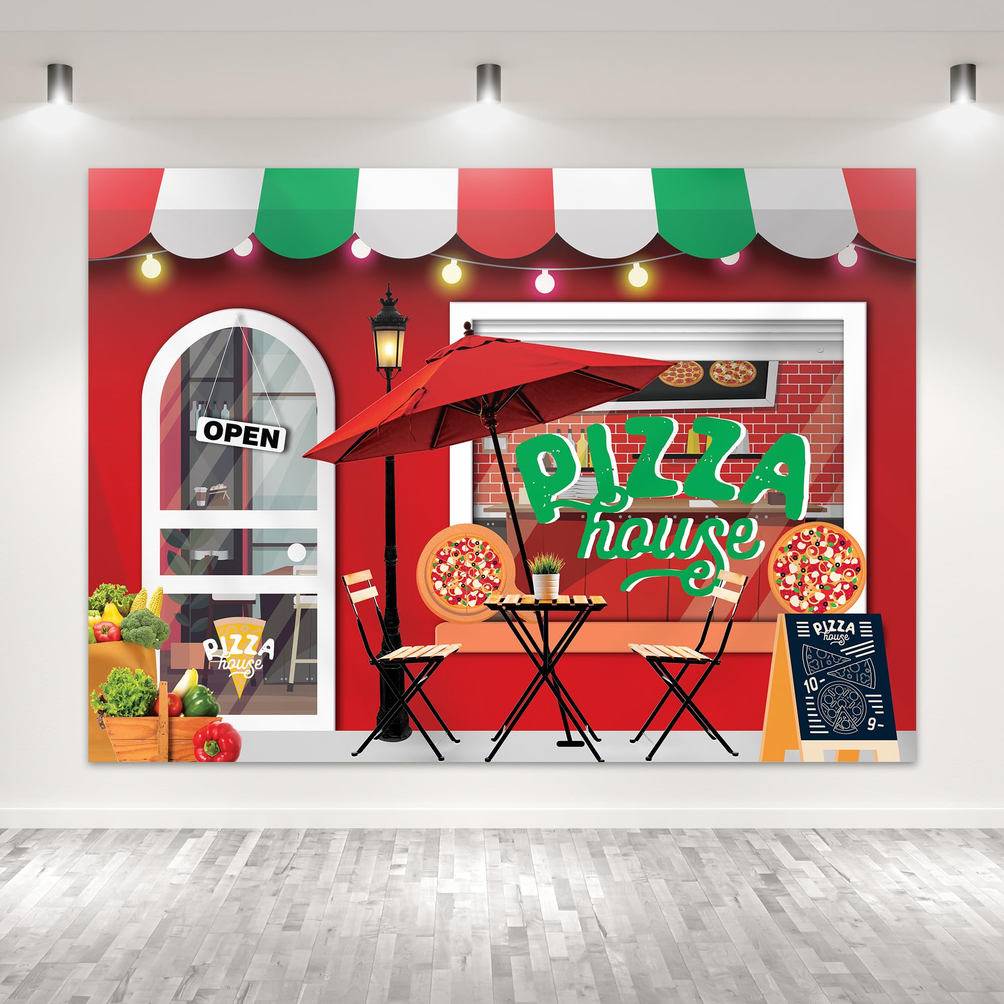 Glawry Pizza Shop Backdrop 7Wx5H Feet Kids Vegetables Fruits Boys Girls Cooking Theme Vintage Pizzeria Shop Party Birthday Baby