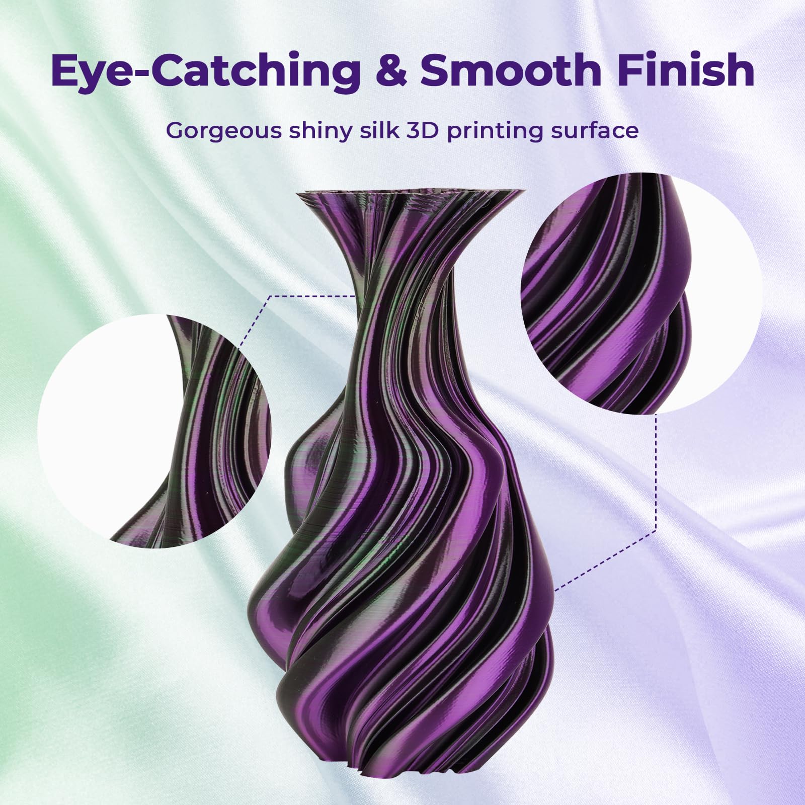 Amolen Silk Pla 3D Printer Filament, Dual Color Purple Green Pla 1.75Mm, Shiny Color Change Filament 3D Printing Pla Filament Fo