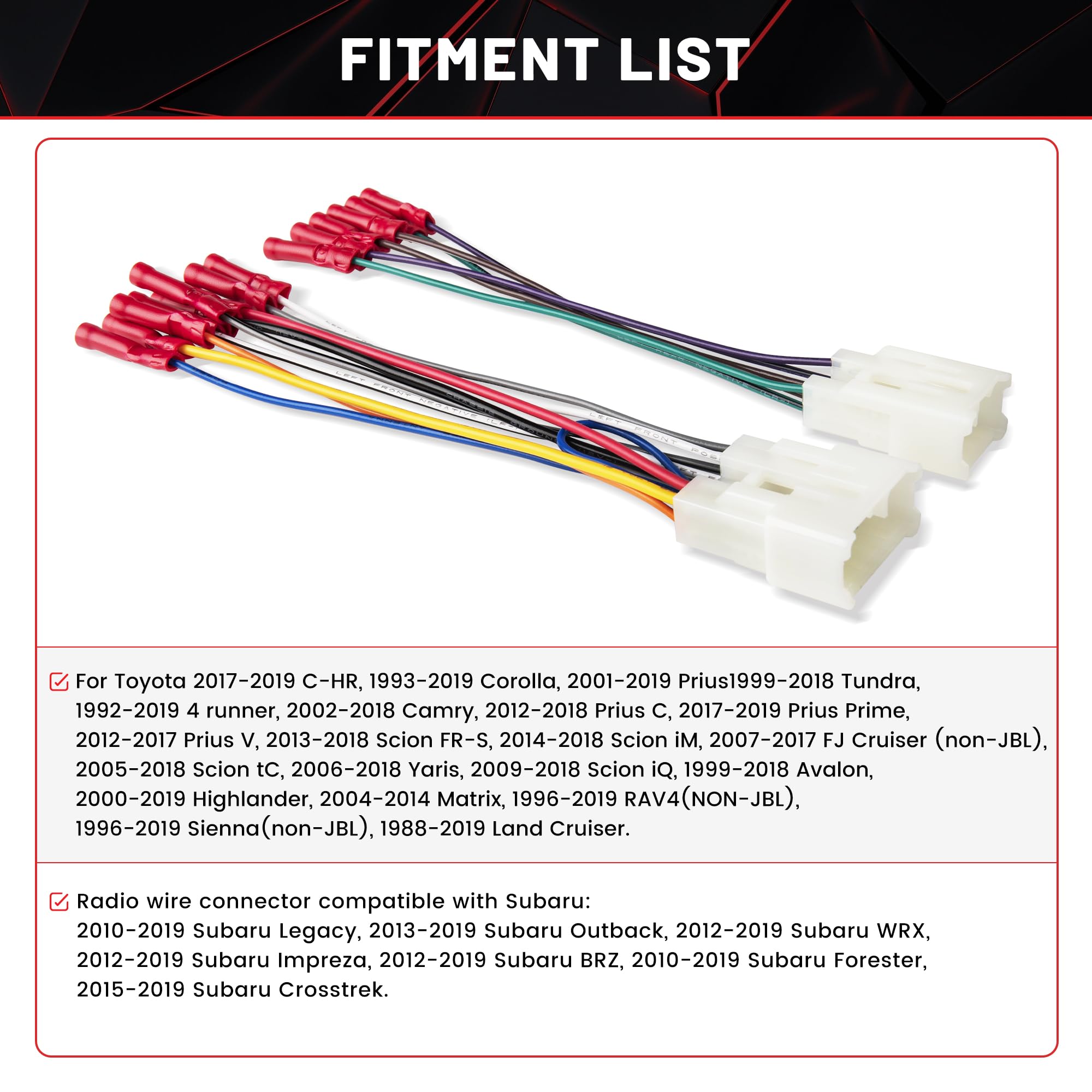 Red Wolf Car Radio Wiring Harness W/Pre Install Wire Connector Butt For 1992 2019 Toyota 4Runner Camry Rav4, 2014 2018 Scion Im Tc Iq Install Aftermarket Stereo Cable Cd Receiver Without Jbl System